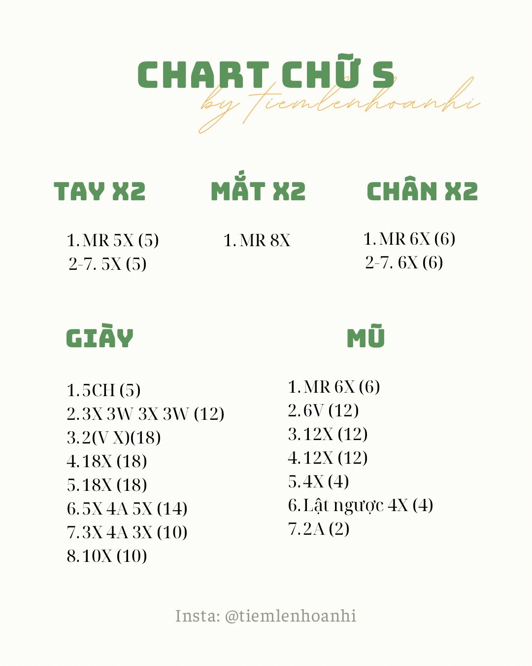 Chart móc len chữ S dễ thương cho người yêu thích sáng tạo