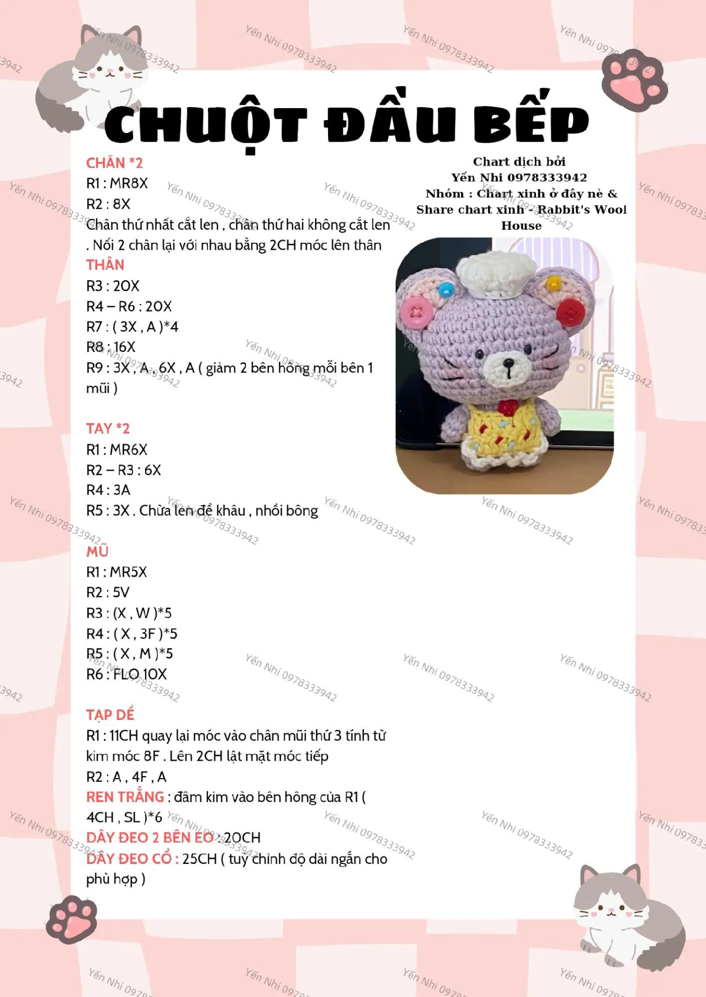 Chart móc len chuột đầu bếp dễ thương cho người mới bắt đầu