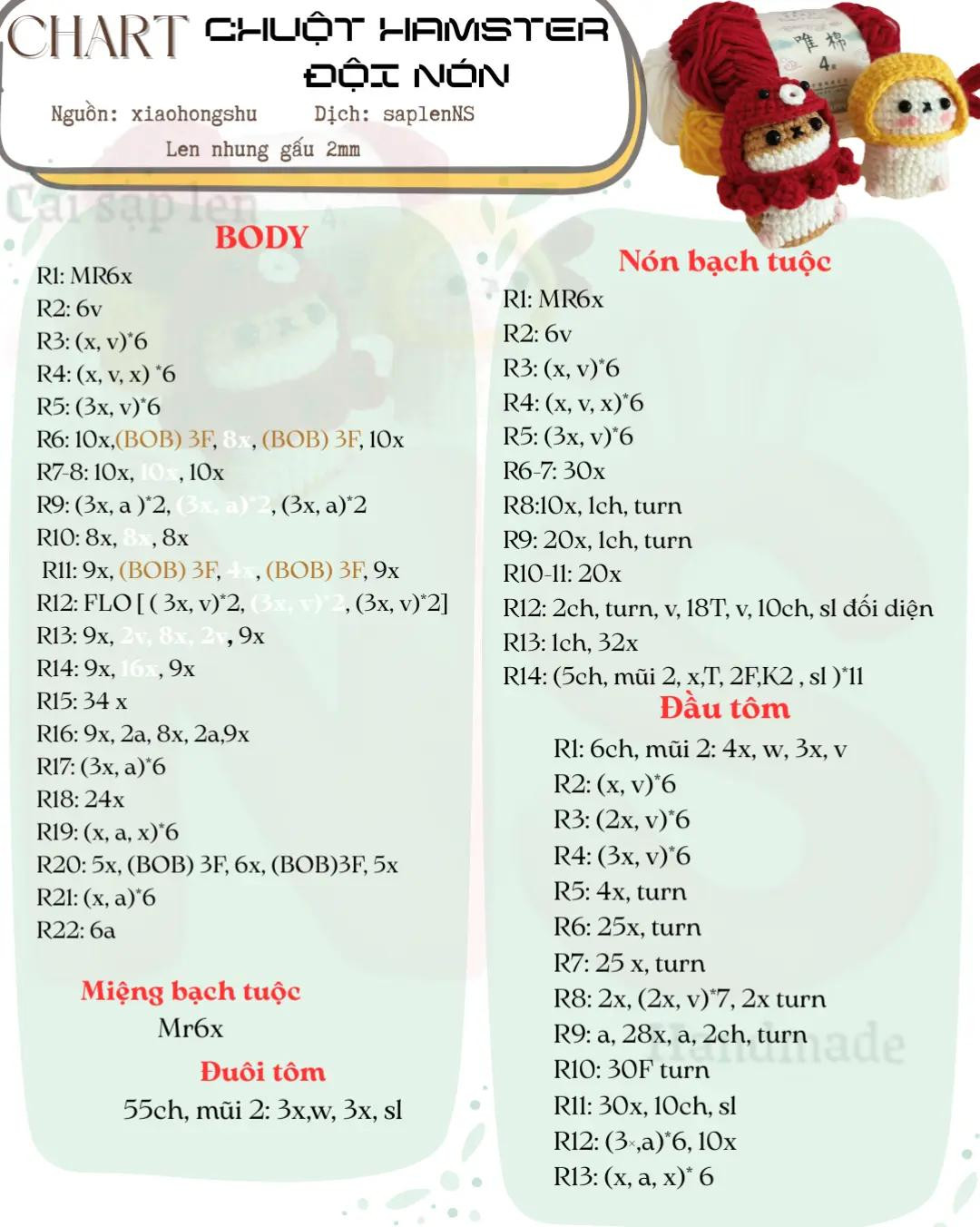 Chart móc len chuột hamster bé xinh đáng yêu và dễ thương