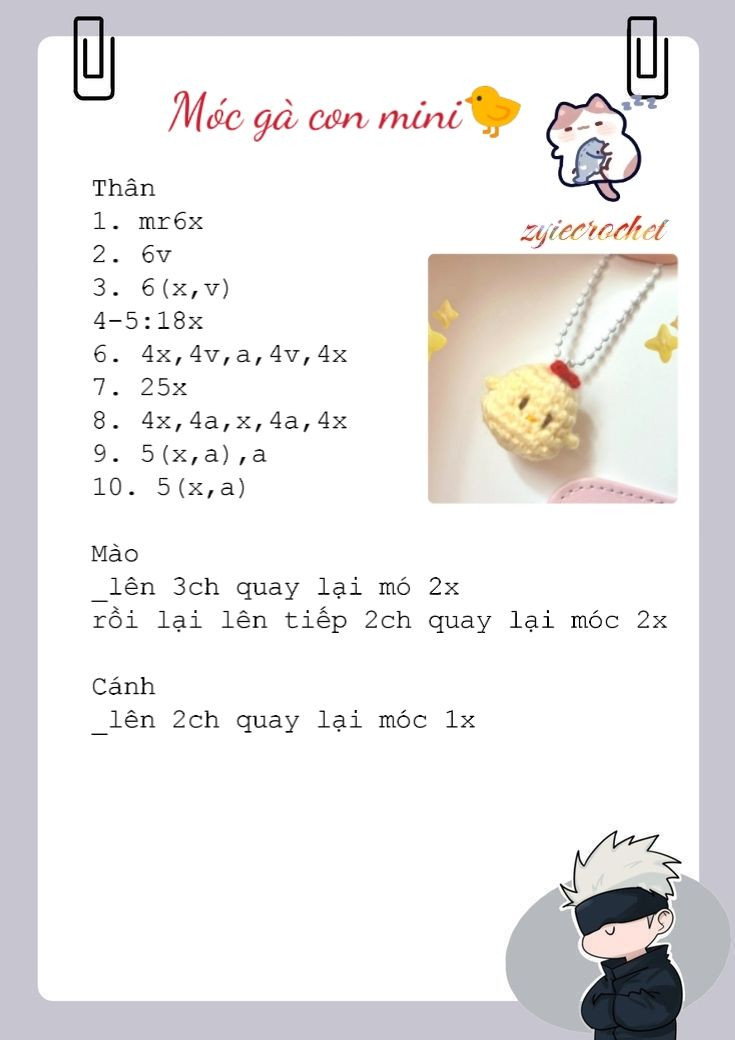 Chart móc len gà vàng dễ thương cho móc khóa