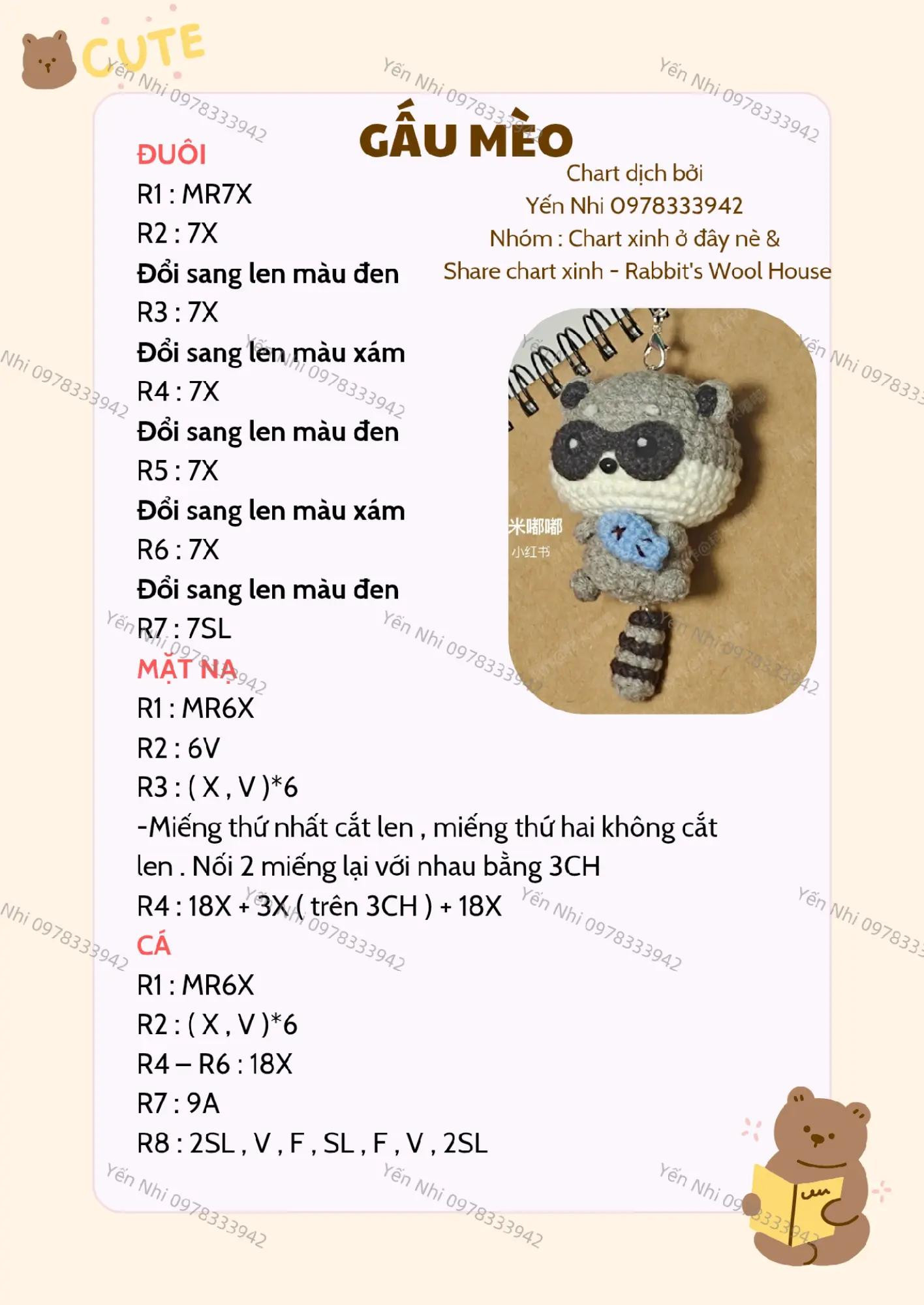 Chart móc len gấu trúc đỏ và gấu mèo siêu dễ thương