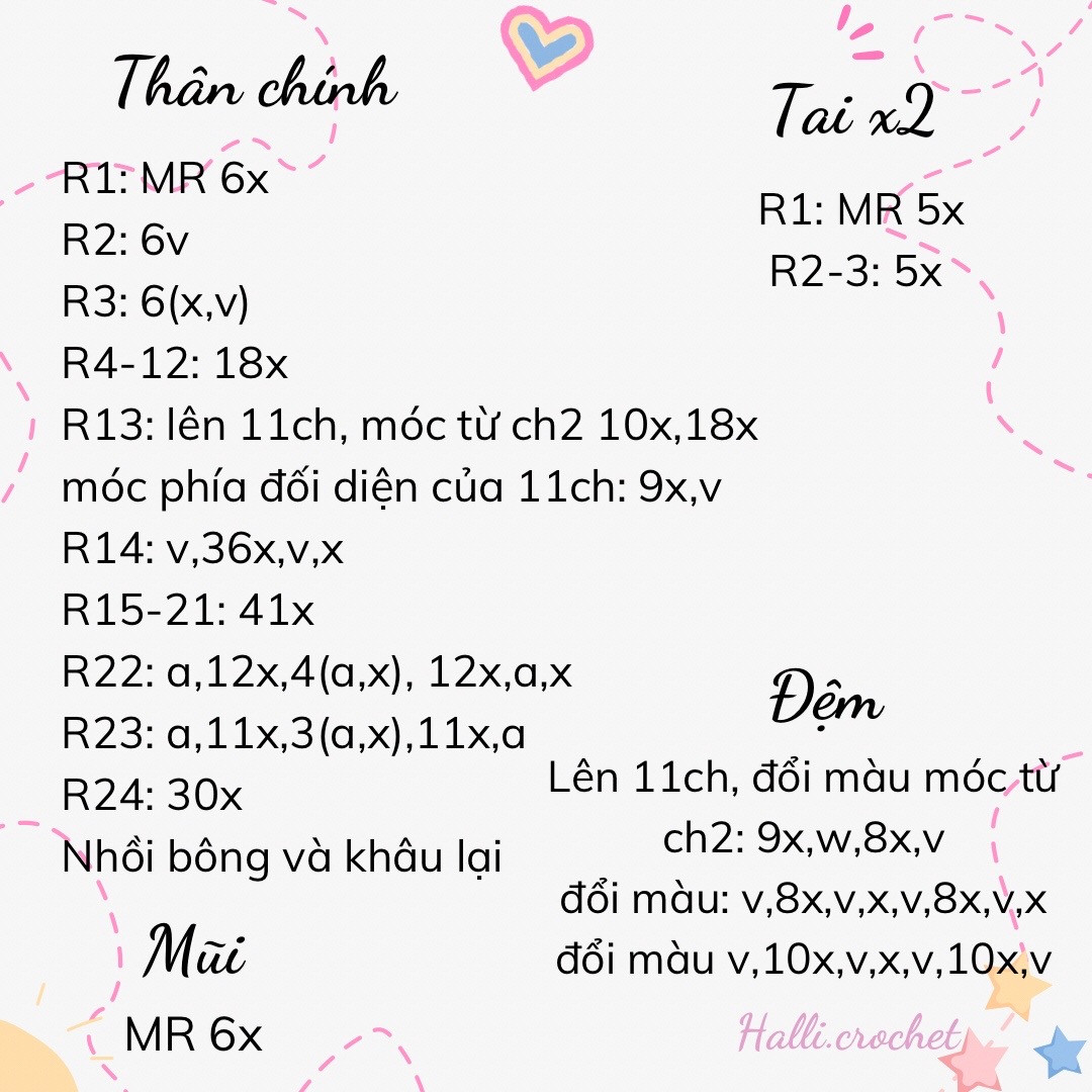 Chart móc len hình con lạc đà alpaca dễ thương và đầy màu sắc