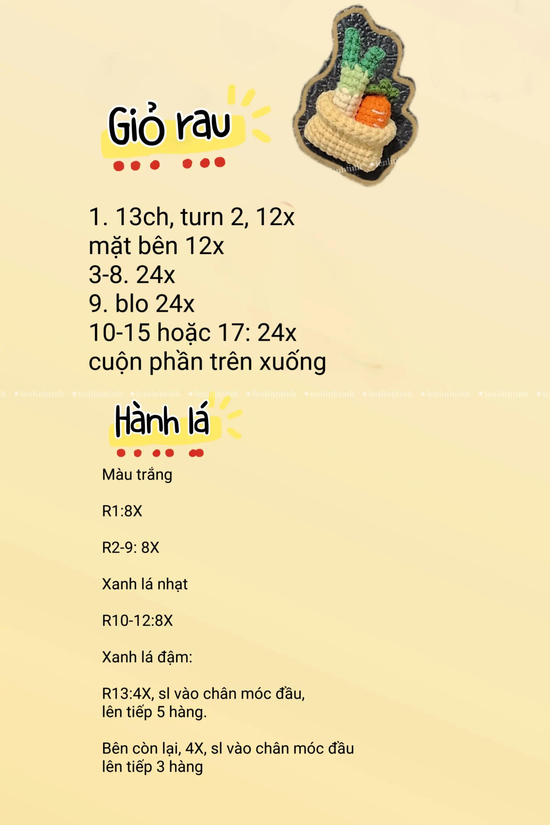 Chart móc len hình rau củ và đồ ăn dễ thương