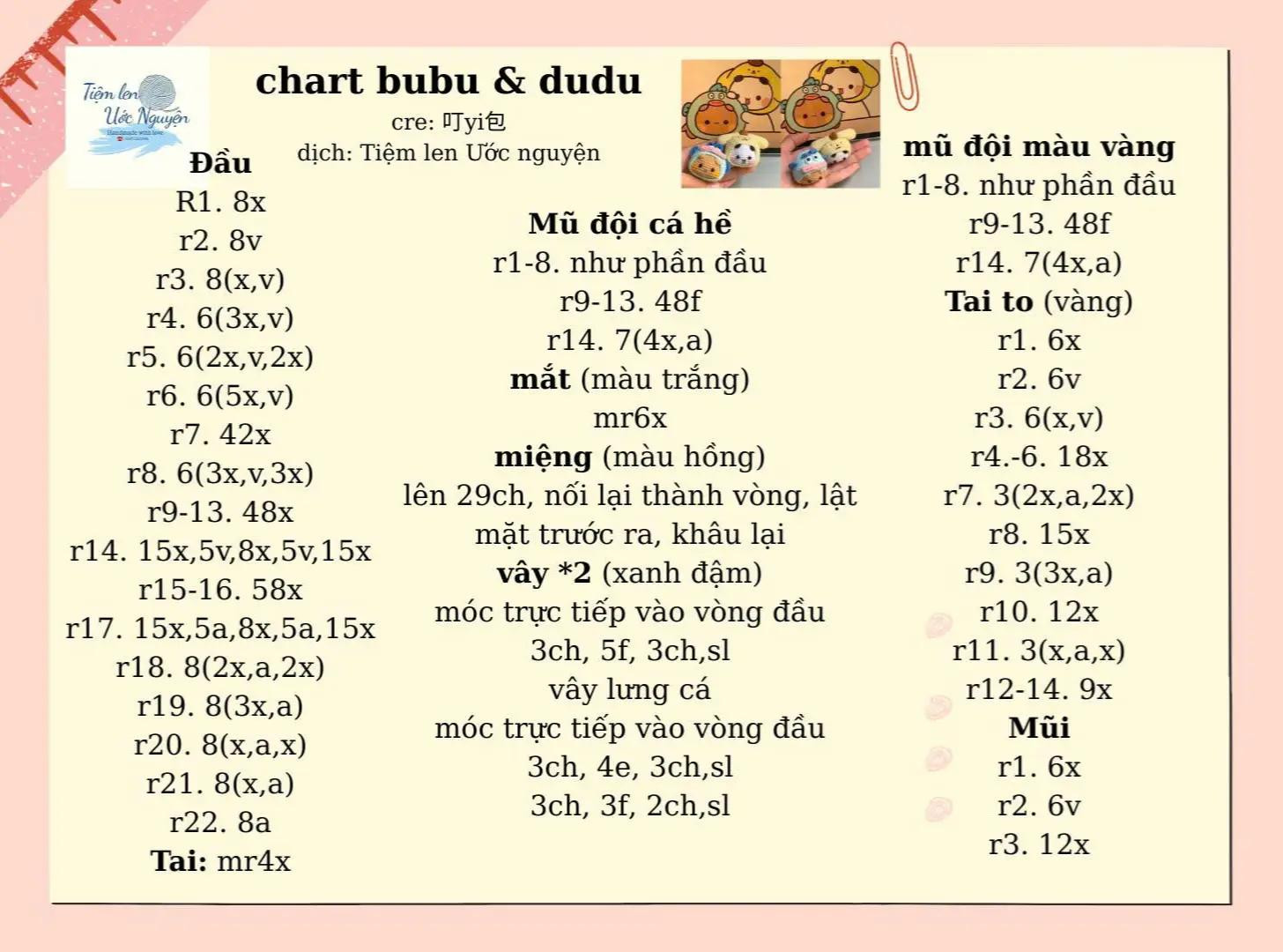 Chart móc len hình thú bubu và dudu dễ thương