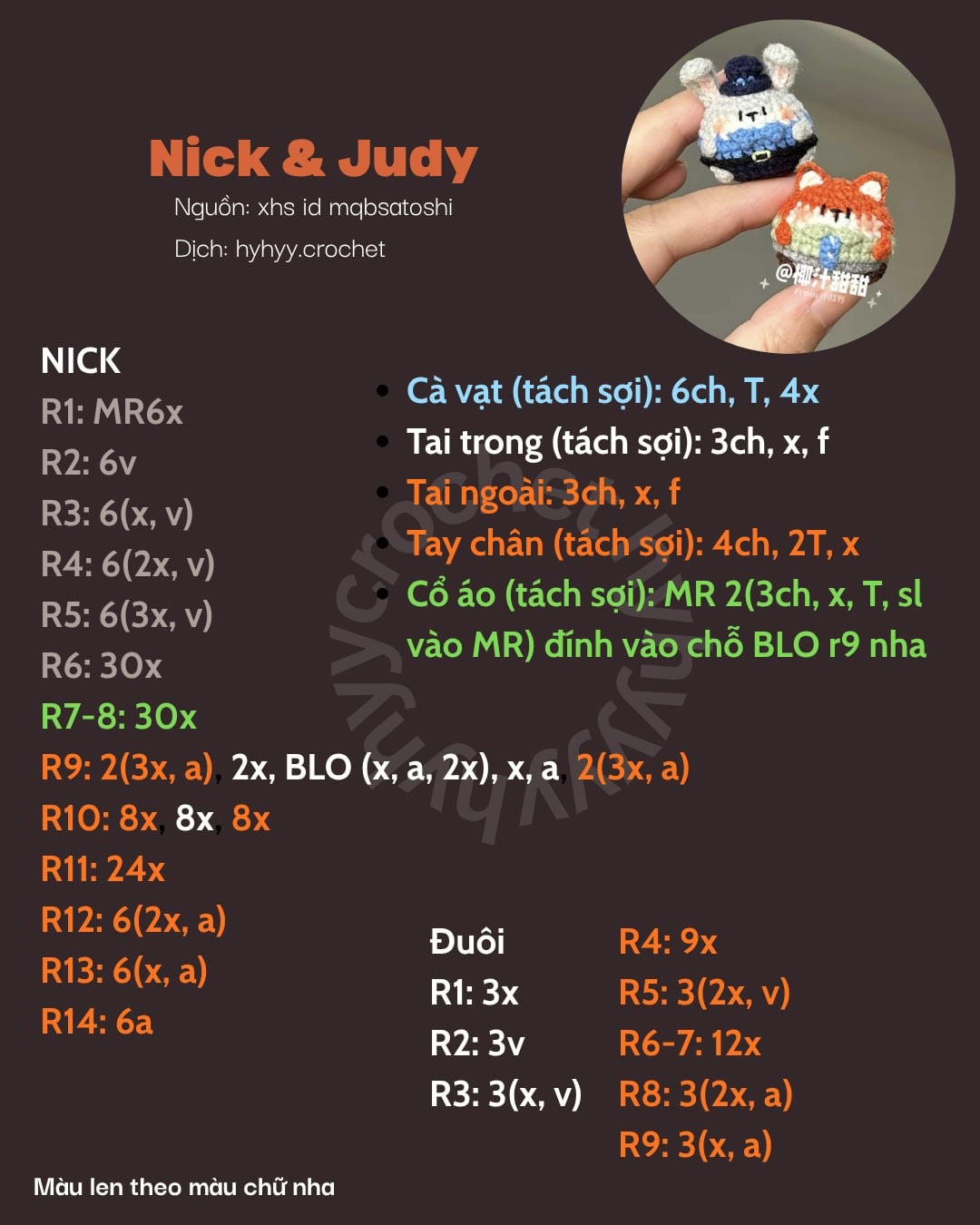 Chart móc len hình thú đáng yêu cho người mới bắt đầu