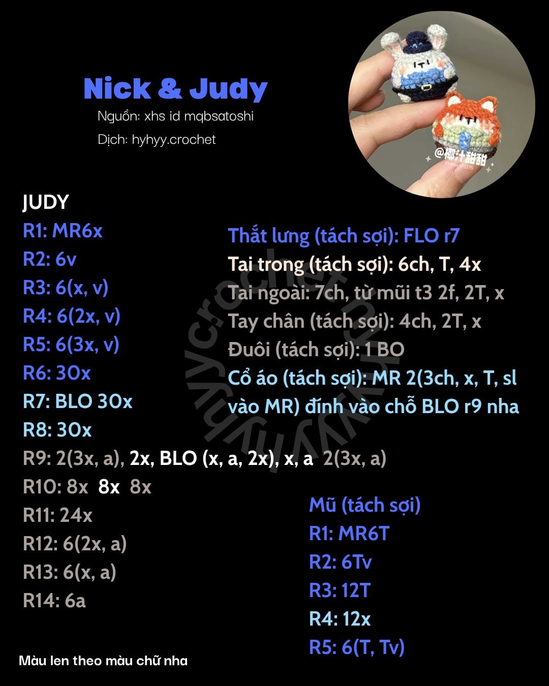 Chart móc len hình thú đáng yêu cho người mới bắt đầu