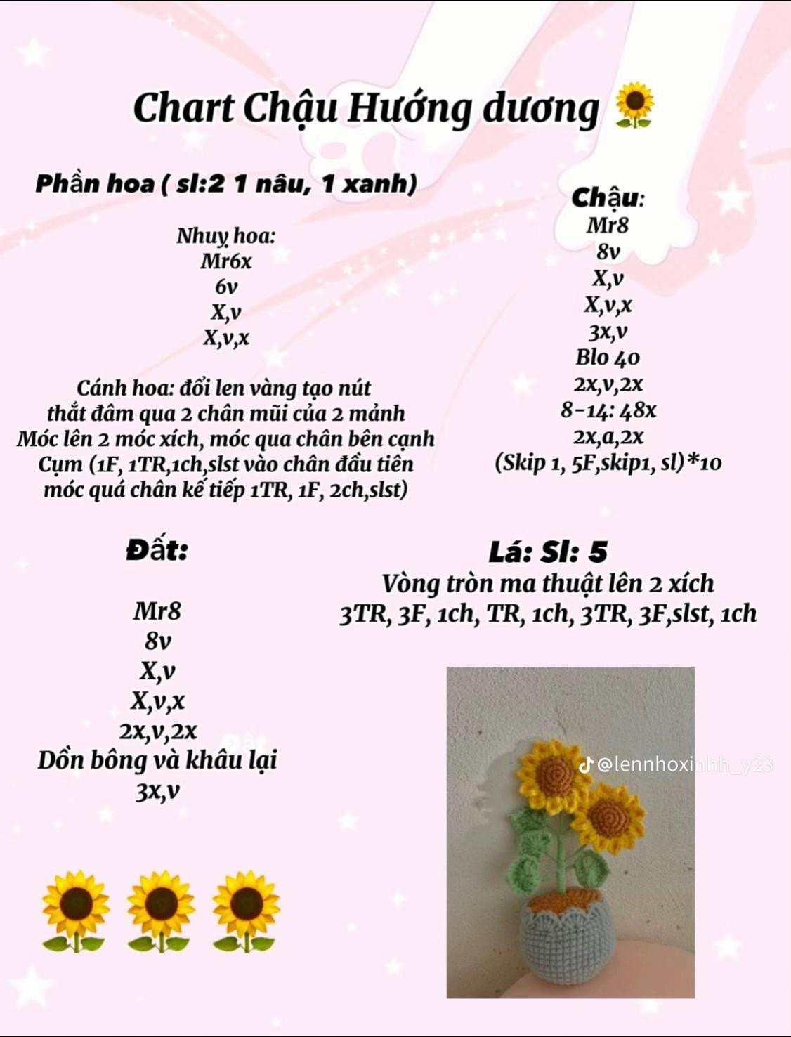 Chart móc len hoa hướng dương trong chậu dễ thương và sinh động