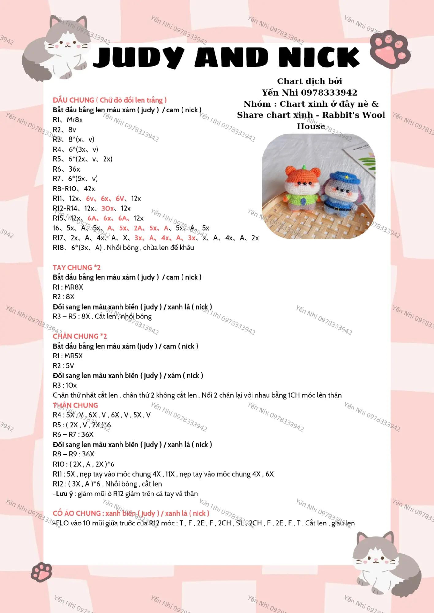 Chart móc len Judy và Nick dễ thương cho người yêu thú bông