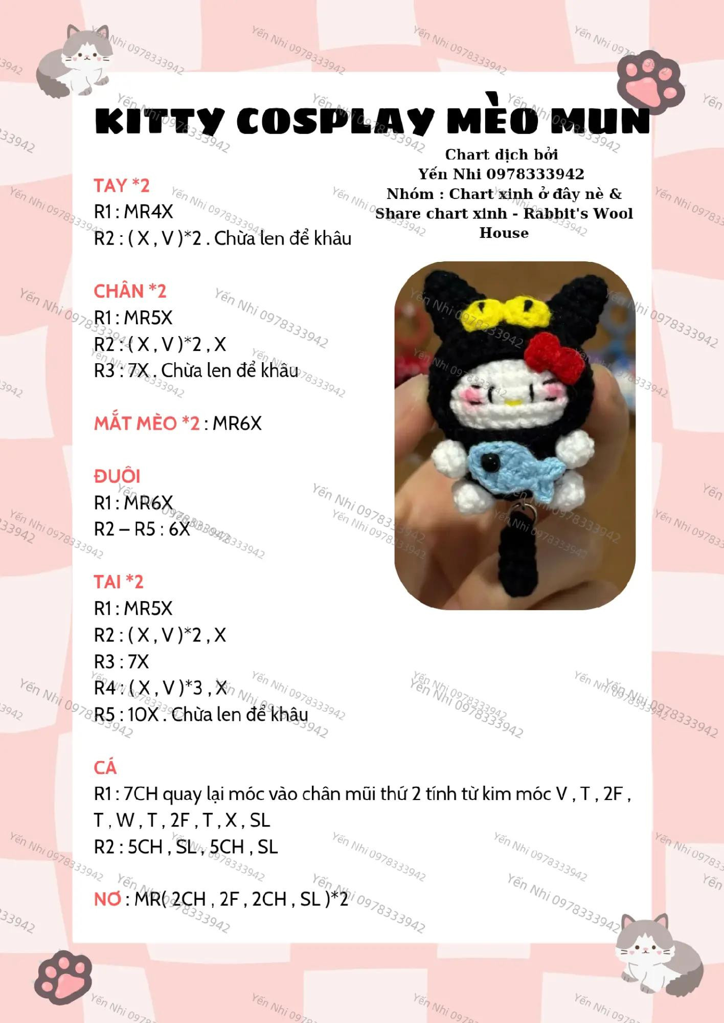 Chart móc len Kitty cosplay bò sữa dễ thương