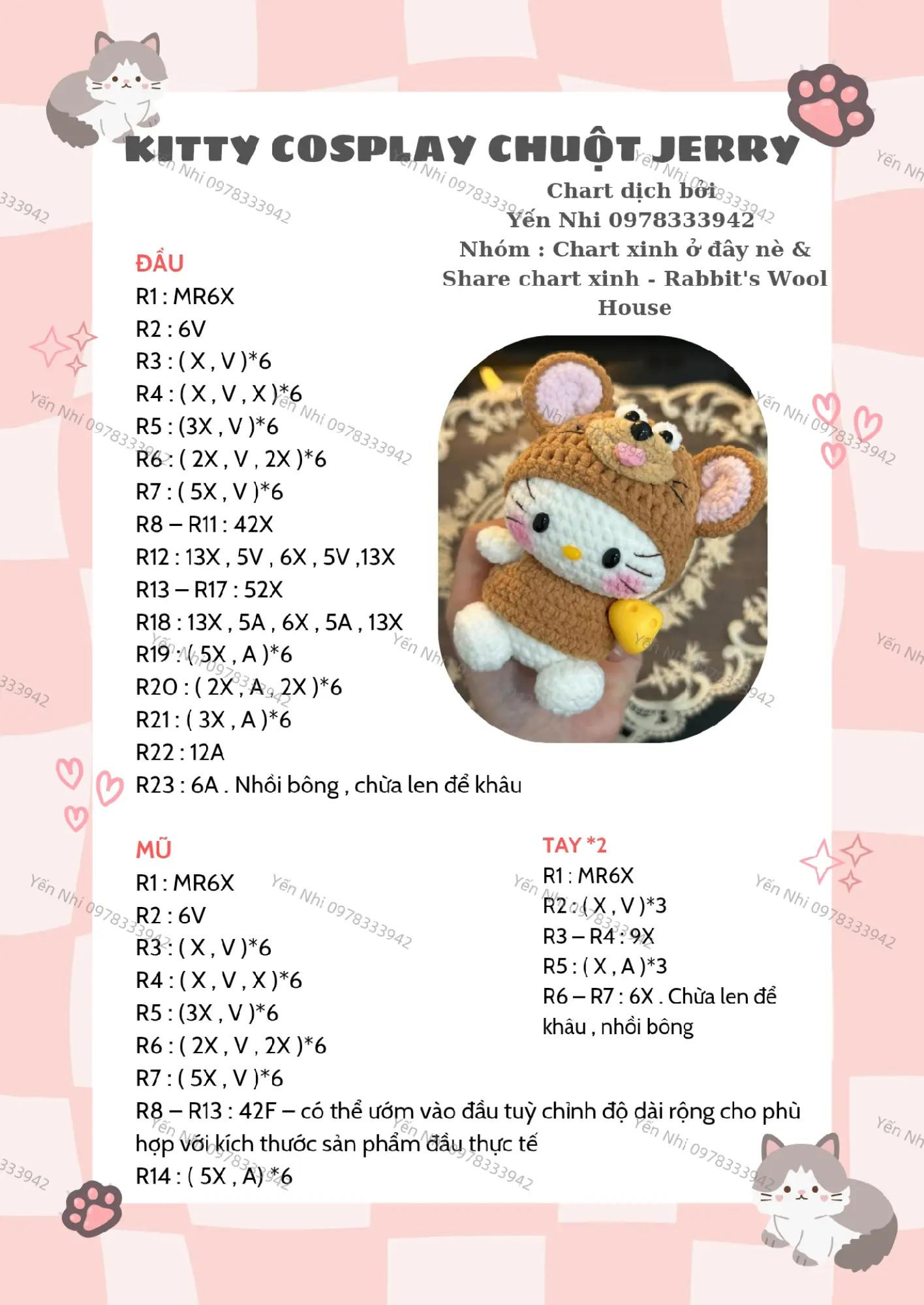 Chart móc len Kitty cosplay chuột Jerry dễ thương và xinh xắn