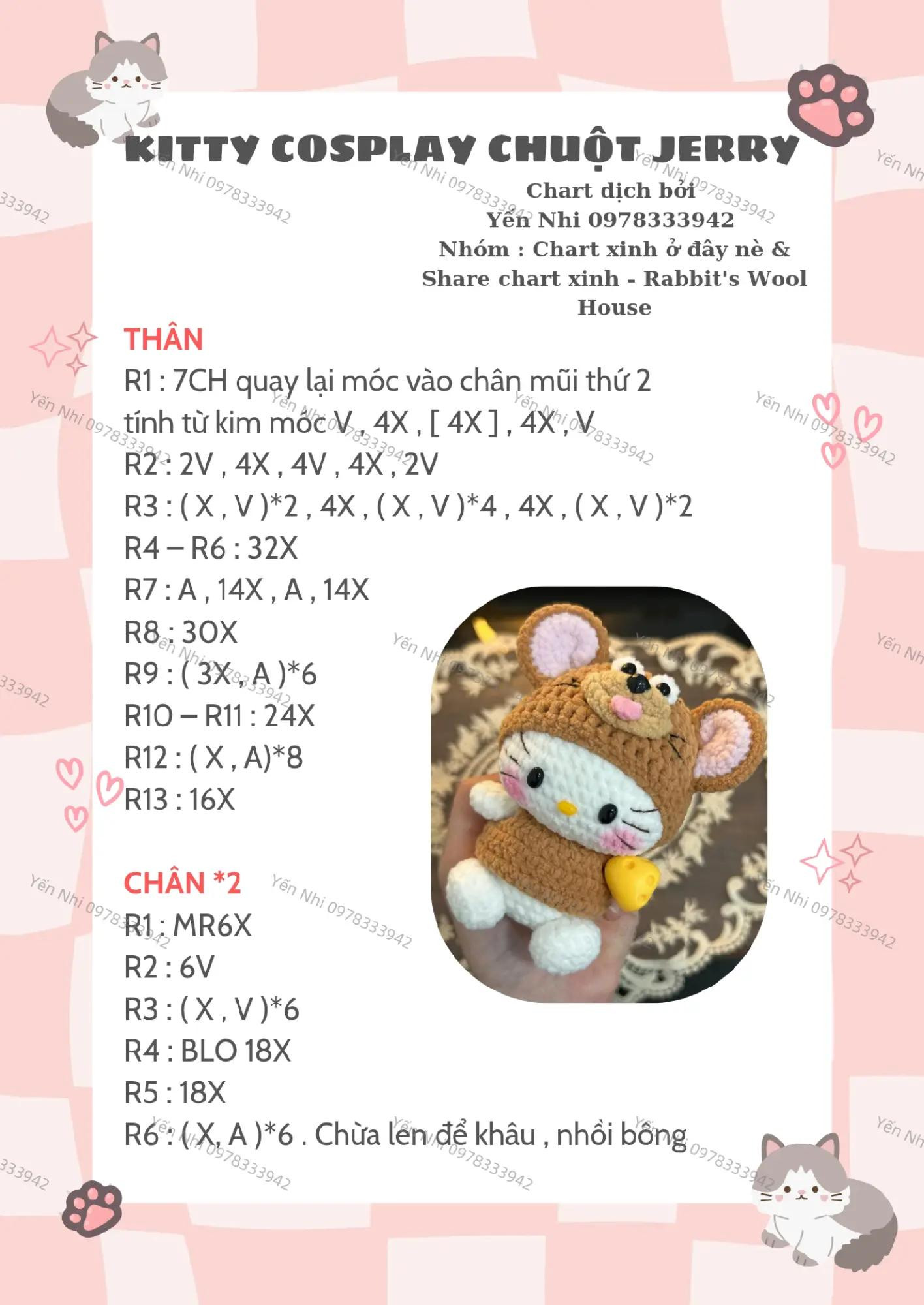 Chart móc len Kitty cosplay chuột Jerry dễ thương và xinh xắn
