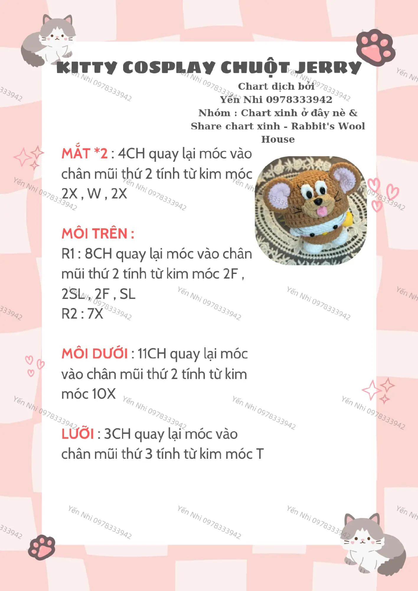 Chart móc len Kitty cosplay chuột Jerry dễ thương và xinh xắn