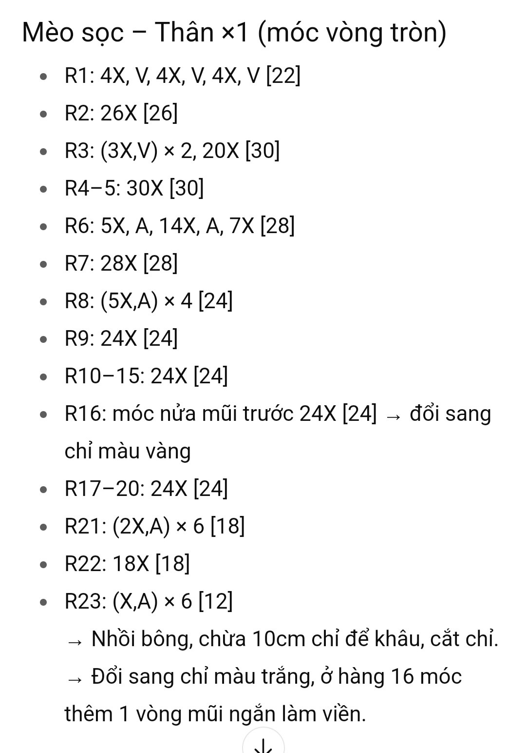 Chart móc len mèo trắng dễ thương và cá nhỏ