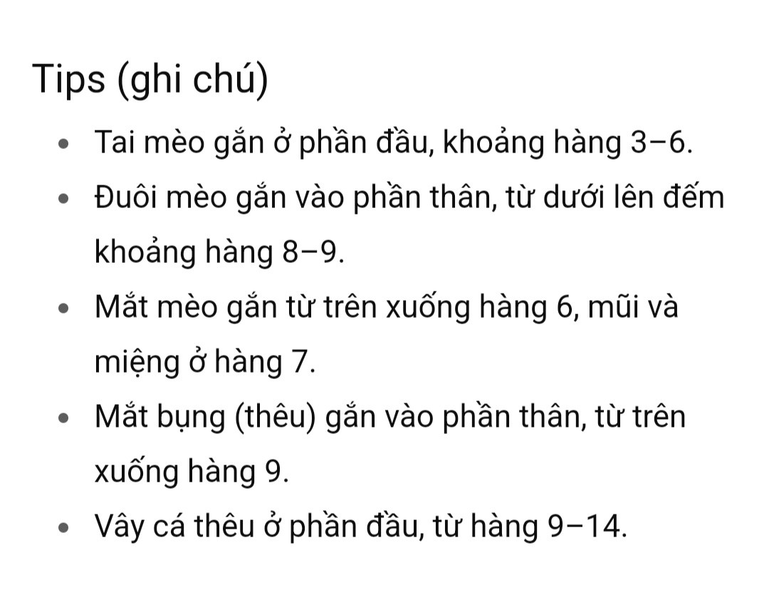 Chart móc len mèo trắng dễ thương và cá nhỏ