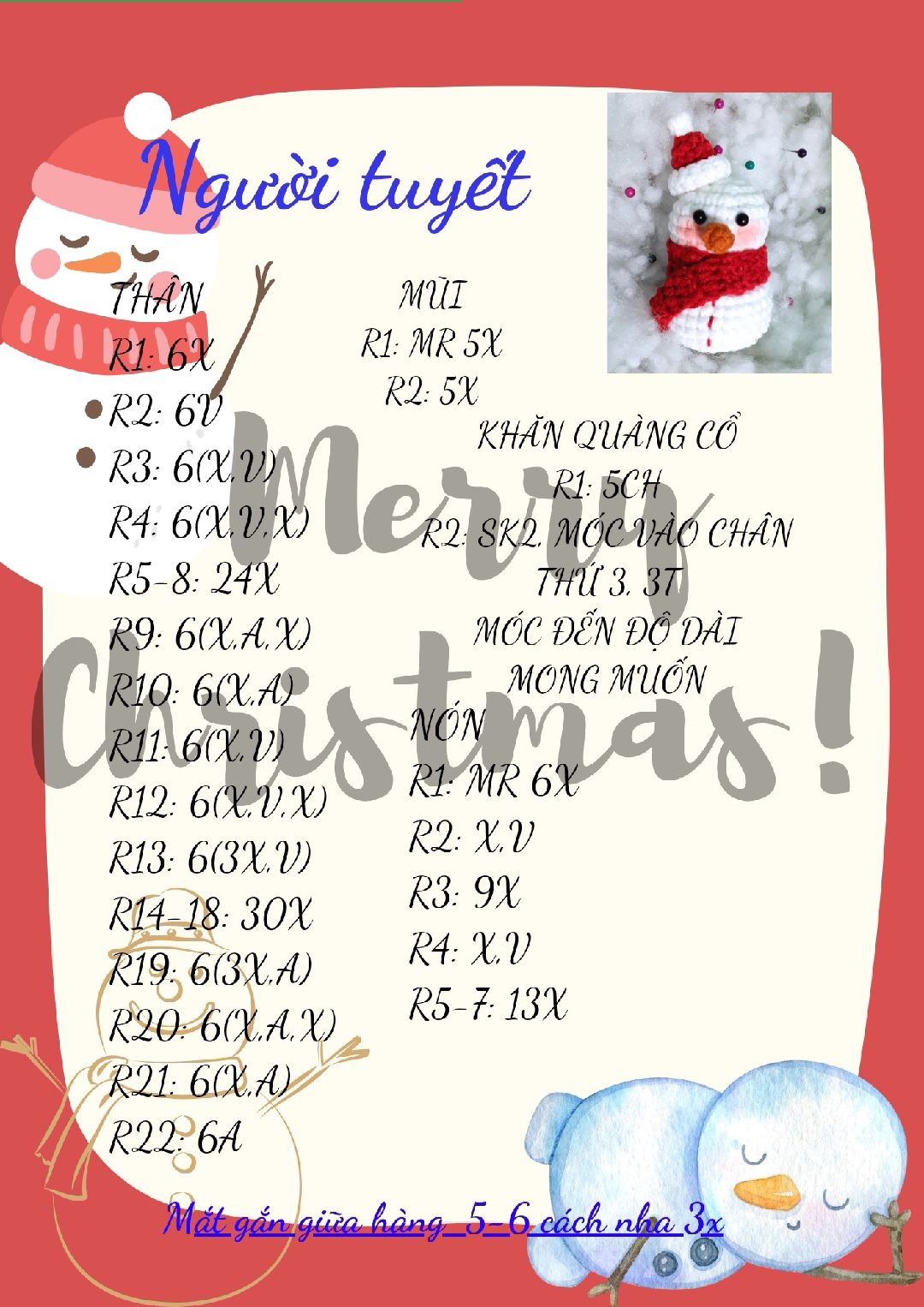 Chart móc len người tuyết đáng yêu cho mùa đông