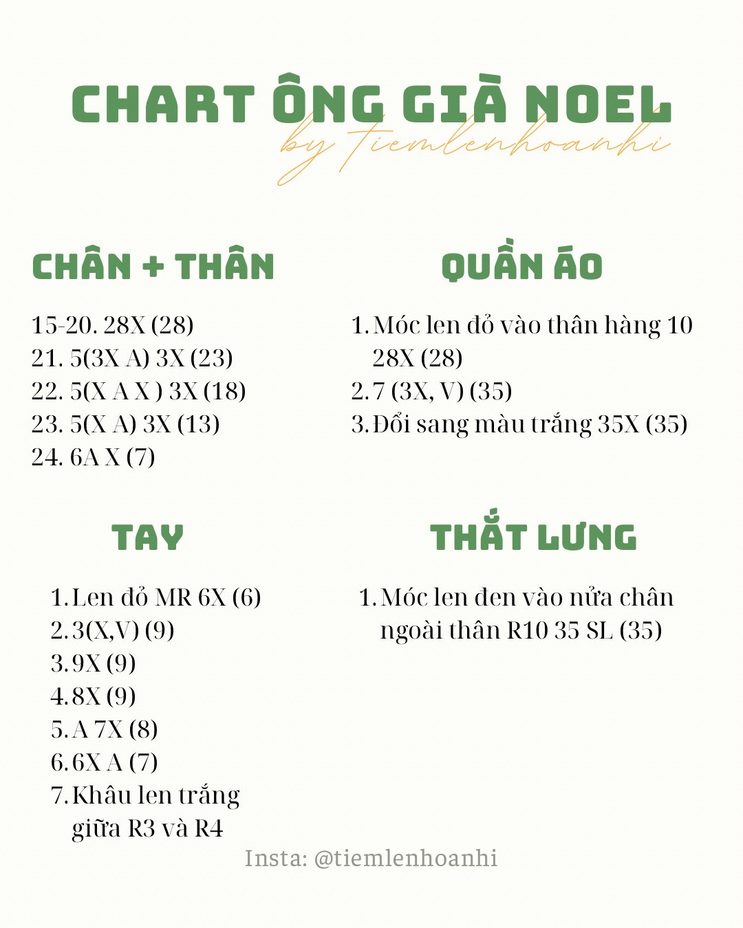 Chart móc len Ông già Noel dễ thương cho mùa Giáng Sinh