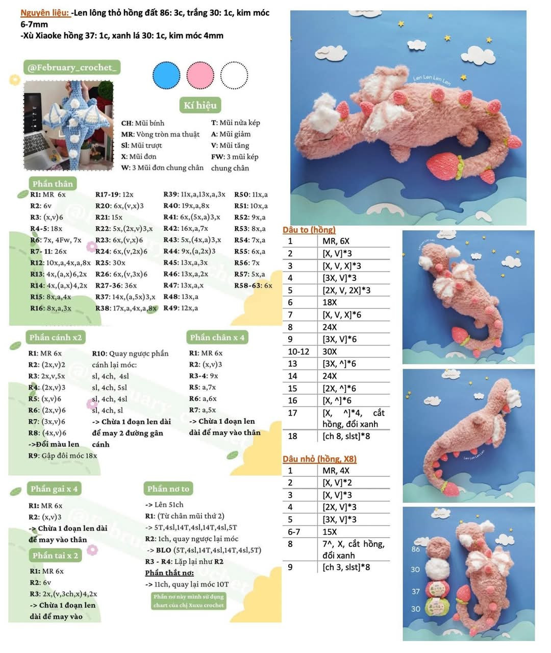 Chart móc len rồng con dễ thương với len lông thỏ và kỹ thuật chi tiết