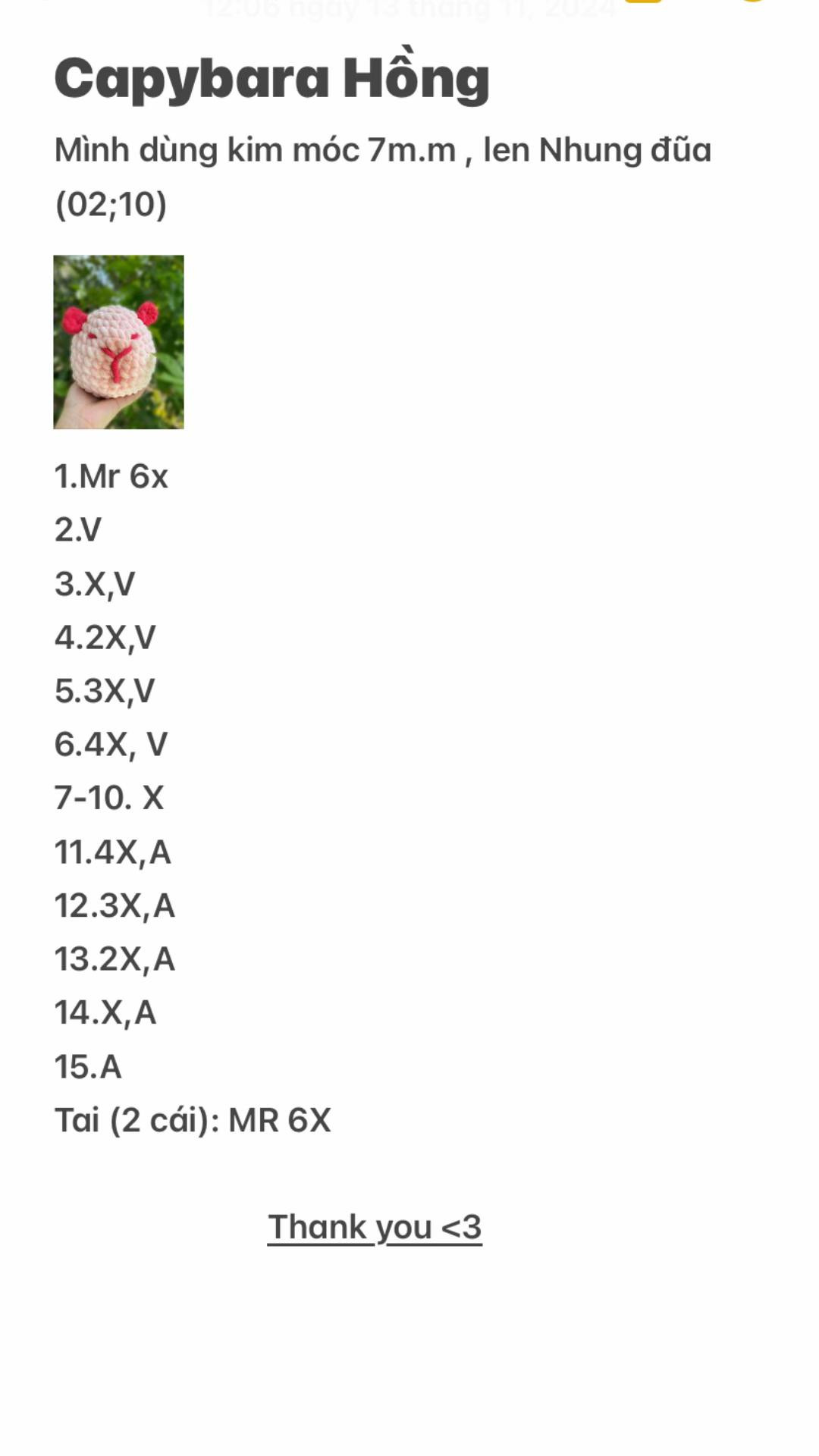 Chart móc len thú bông dễ thương cho người mới bắt đầu