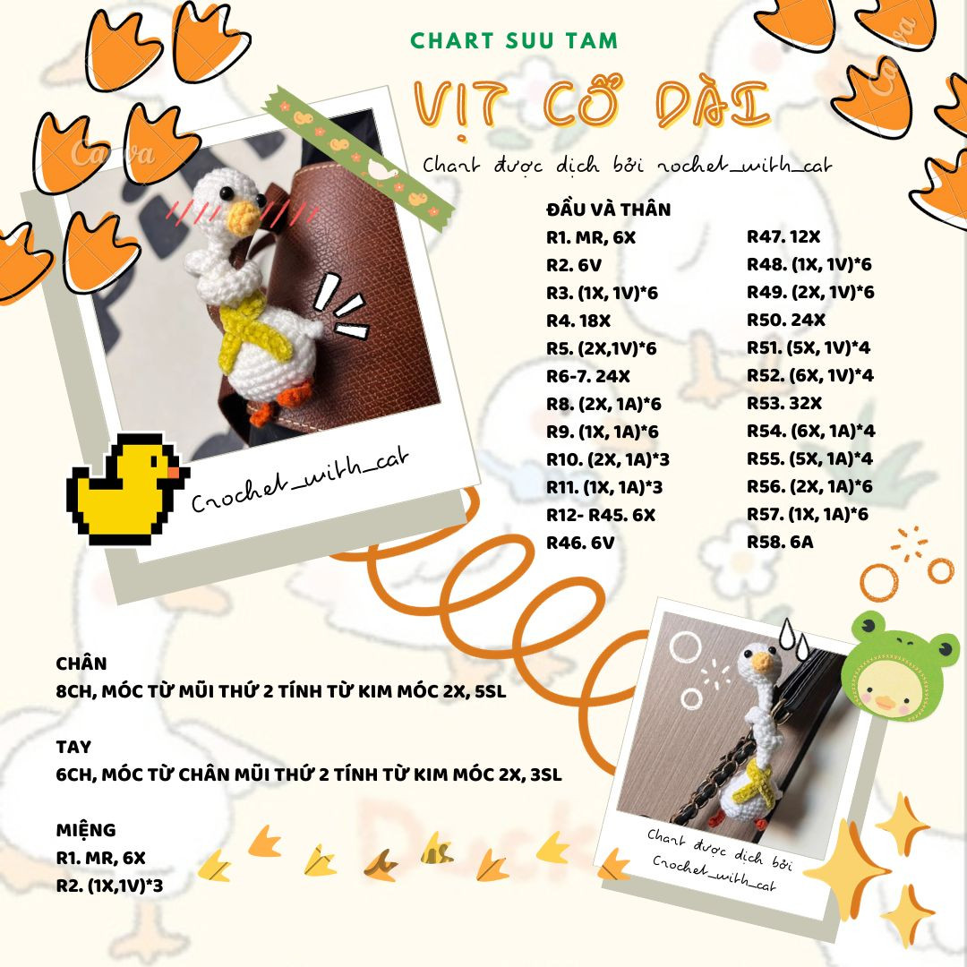 Chart Móc Len Vịt Cổ Dài Đáng Yêu Cho Người Mới Bắt Đầu