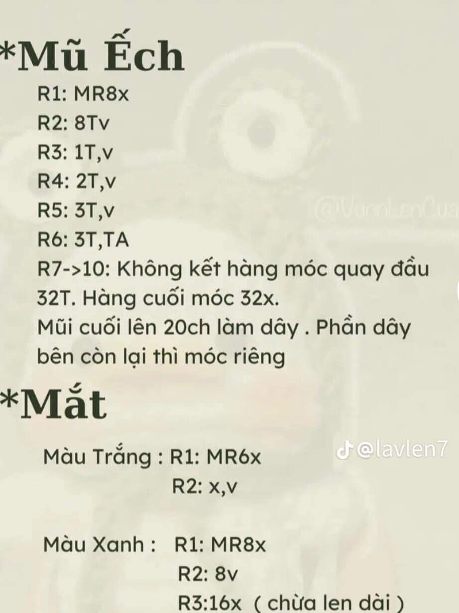 Chart móc len vịt con đáng yêu đội mũ ếch xanh dễ thương