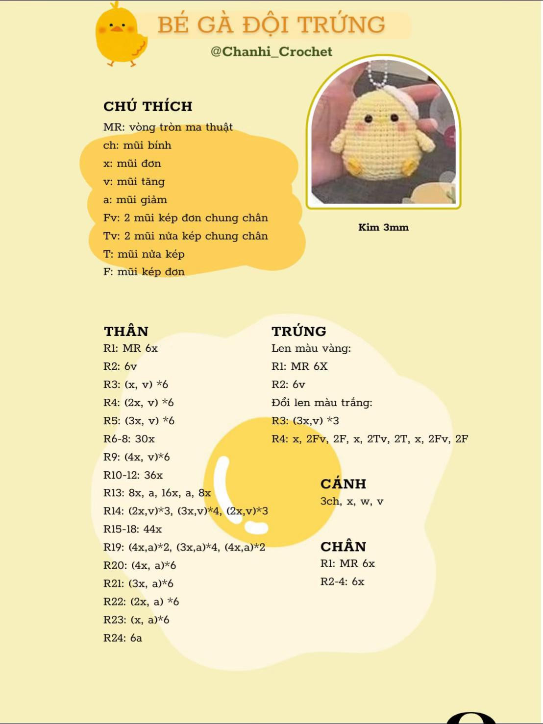 Chart móc len vịt vàng đội trứng đáng yêu cho móc khóa