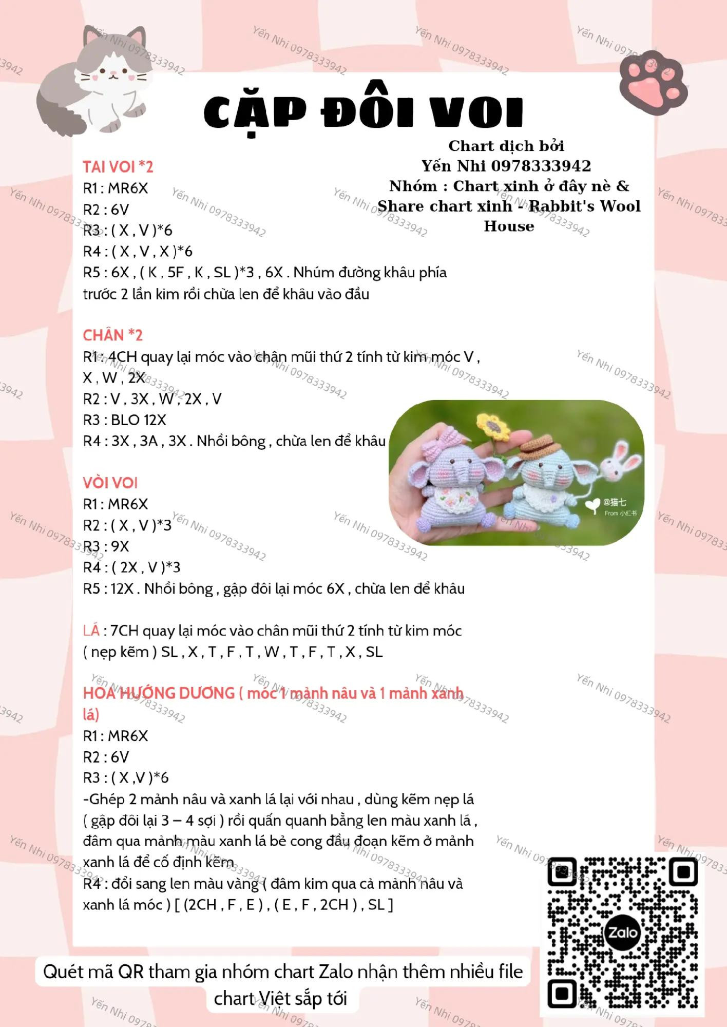 Chart móc len voi dễ thương với nón và hoa