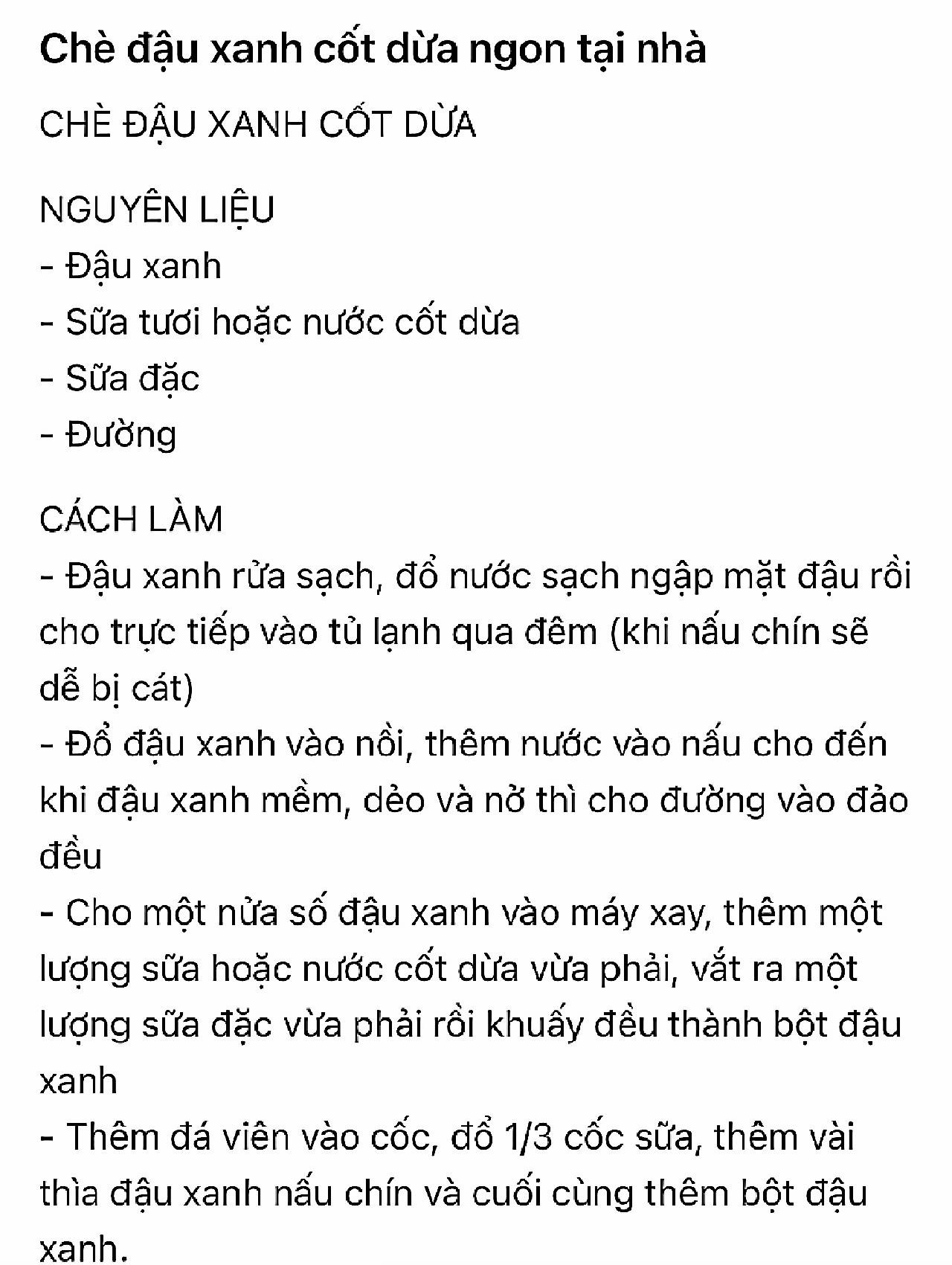 CHÈ ĐẬU XANH CỐT DỪA