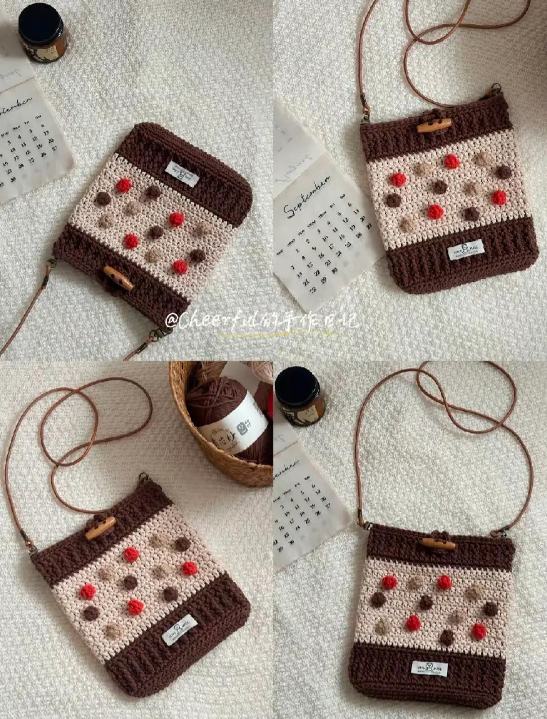 Chic Crochet Handbag with Mushroom Keychain Accent