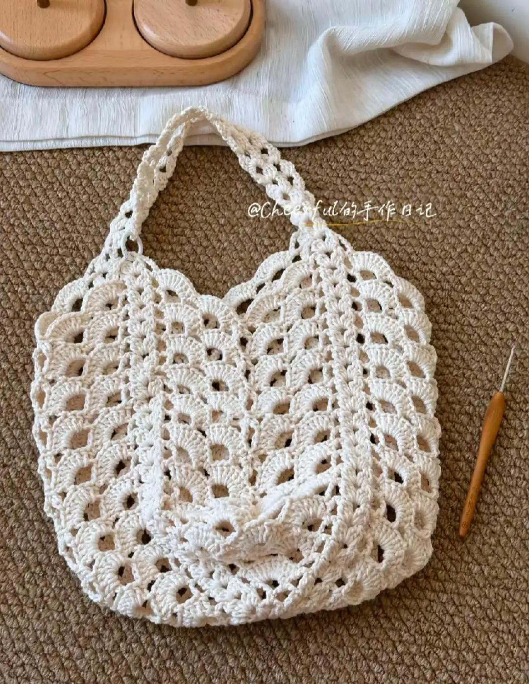 Chic Crochet Handbag with Mushroom Keychain Accent