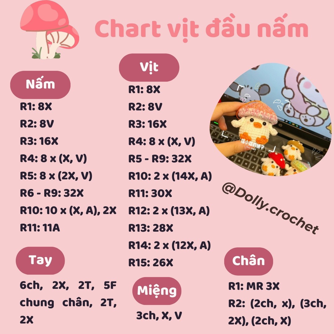 Chú chim nhỏ đội nón nấm dễ thương từ sợi len