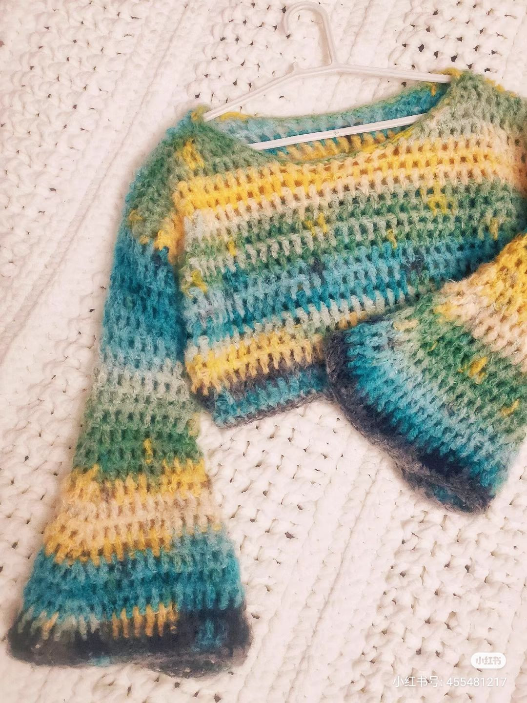 Colorful Crochet Crop Sweater with Long Sleeves