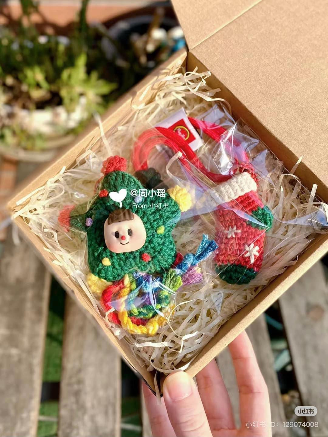 Colorful Crochet Keychain with Christmas Tree and Stocking Design