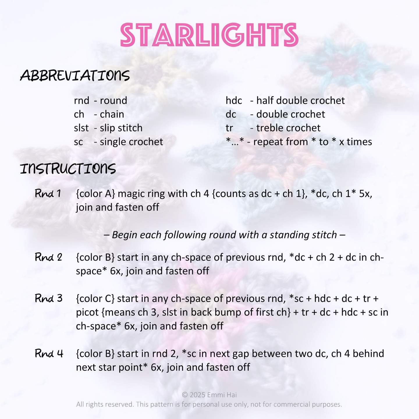 Colorful Crochet Stars Pattern for Beginners