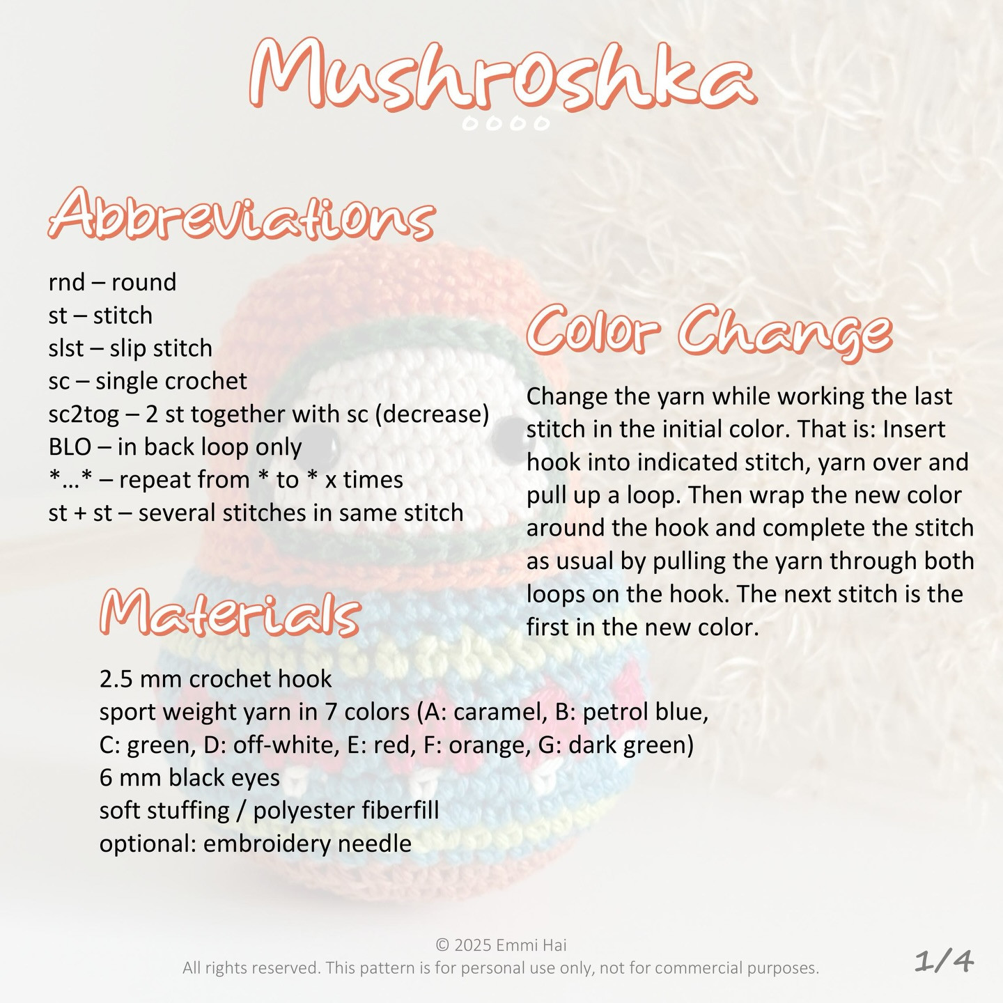 Colorful Mushroshka Crochet Pattern for Beginners