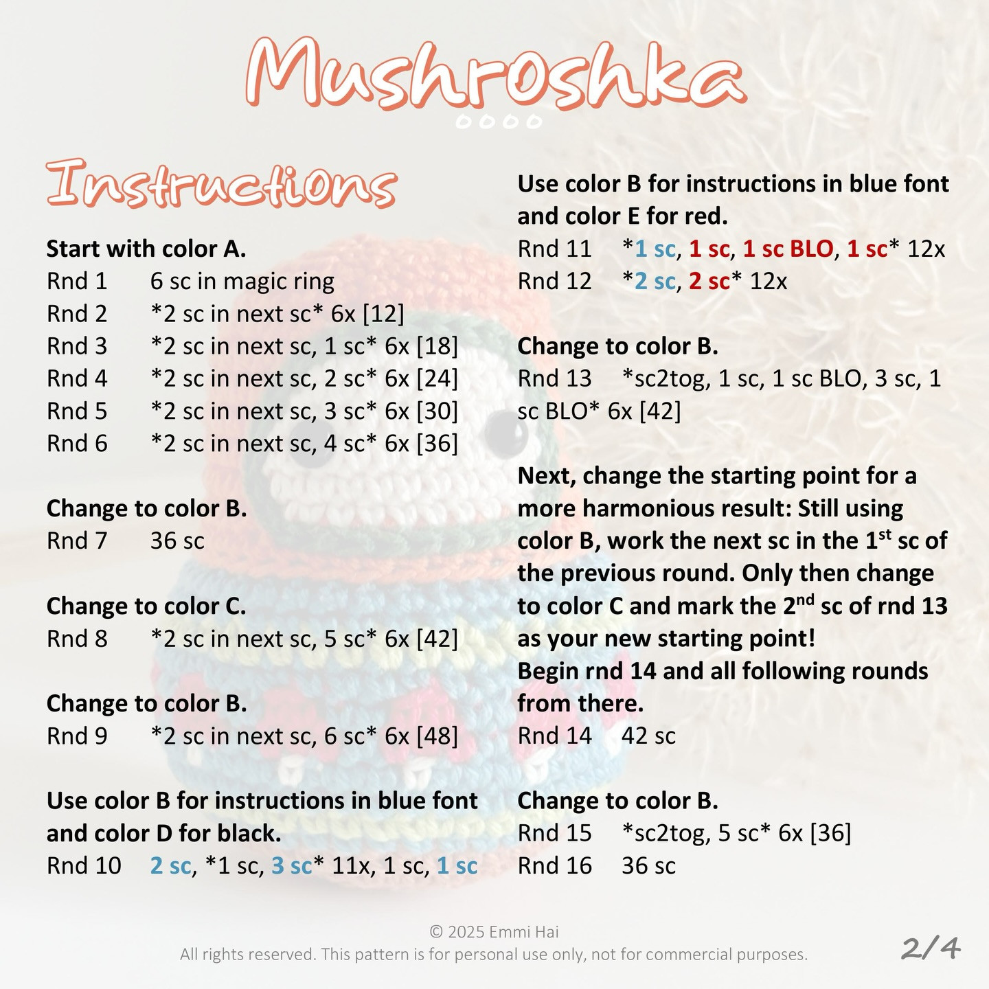 Colorful Mushroshka Crochet Pattern for Beginners