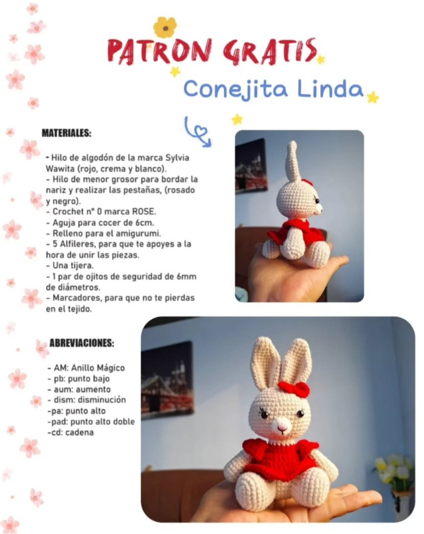 Conejito de ganchillo adorable con vestido rojo