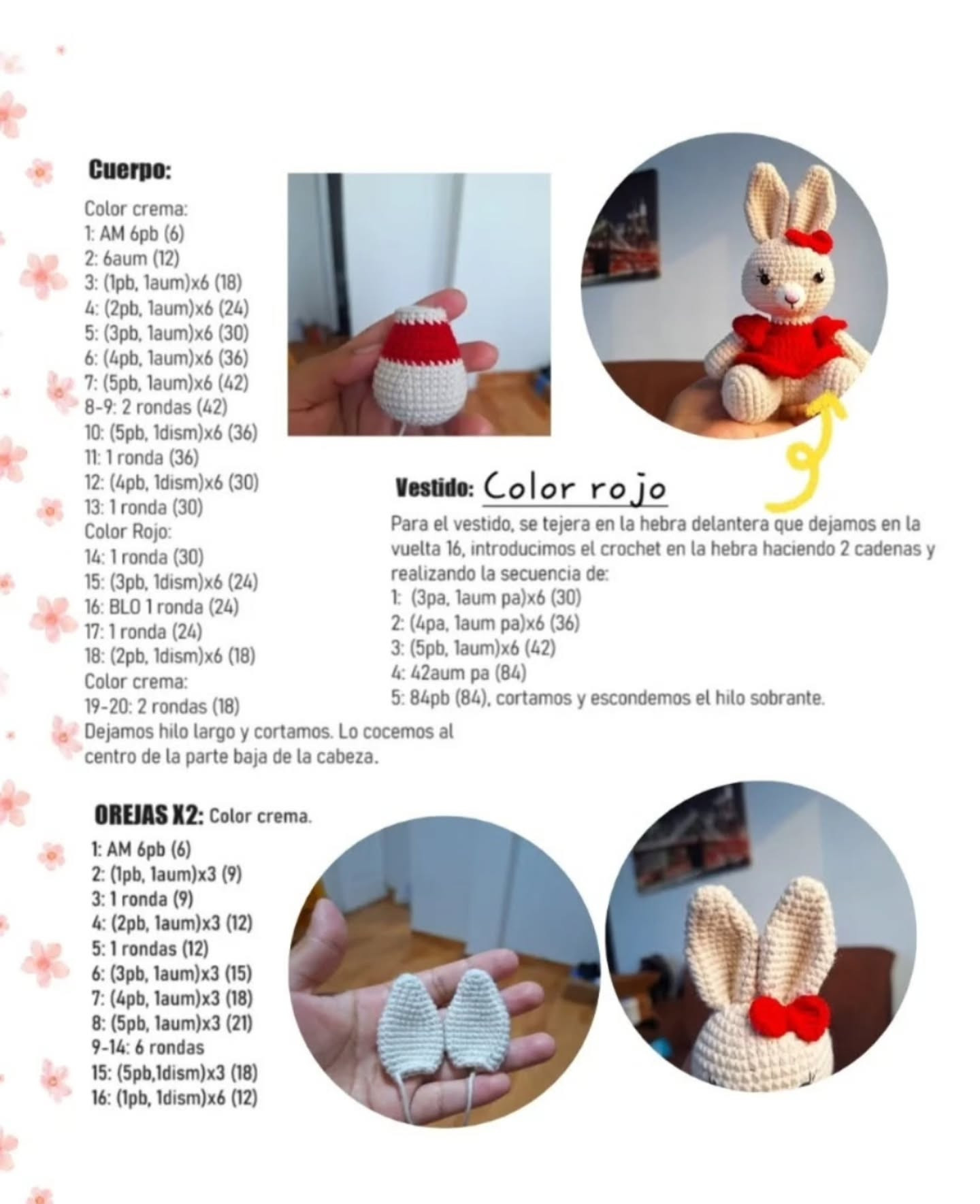 Conejito de ganchillo adorable con vestido rojo