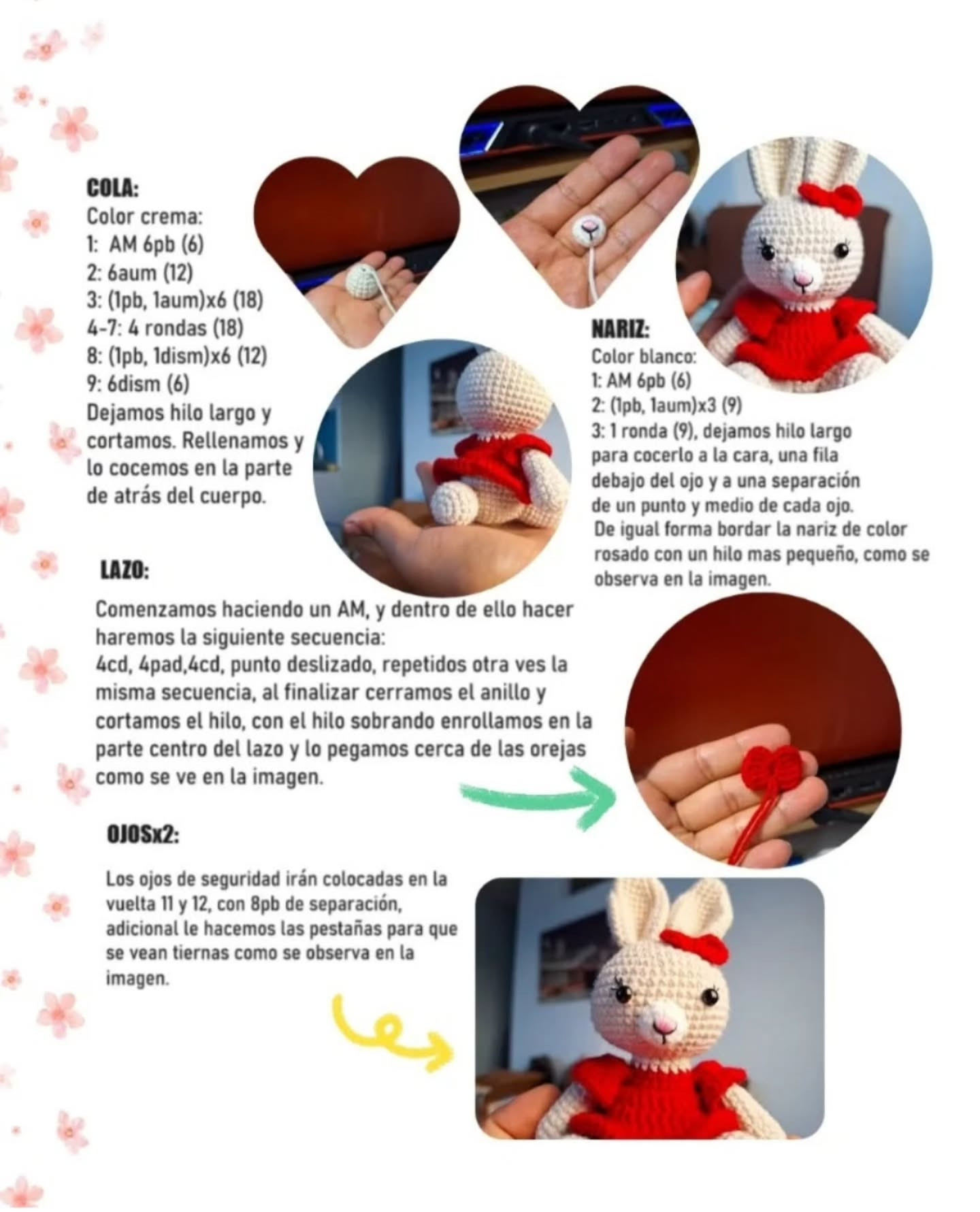 Conejito de ganchillo adorable con vestido rojo