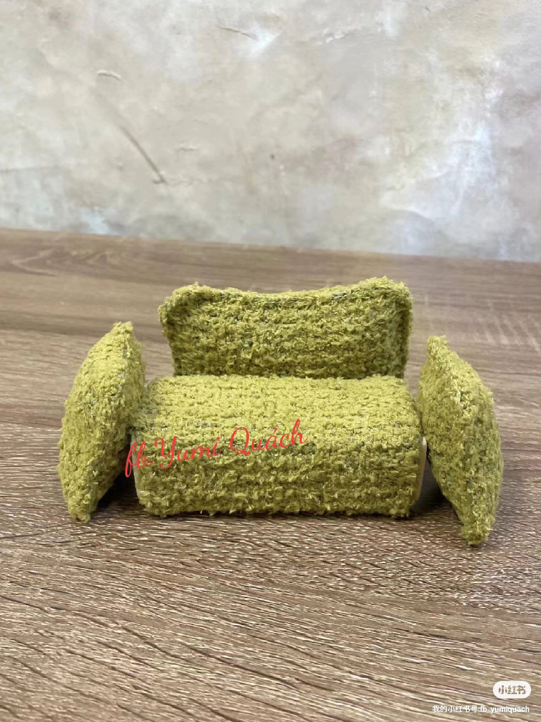 Cozy Crochet Sofa with Colorful Blanket and Miniature Cactus