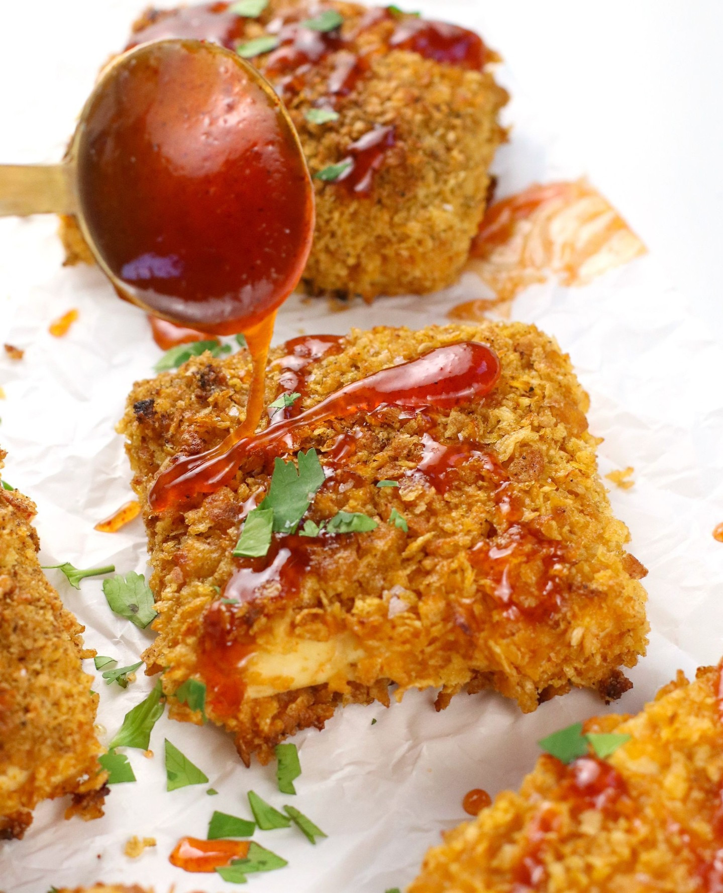 Crispy Vegan Tofu with Spicy Agave Honey Glaze