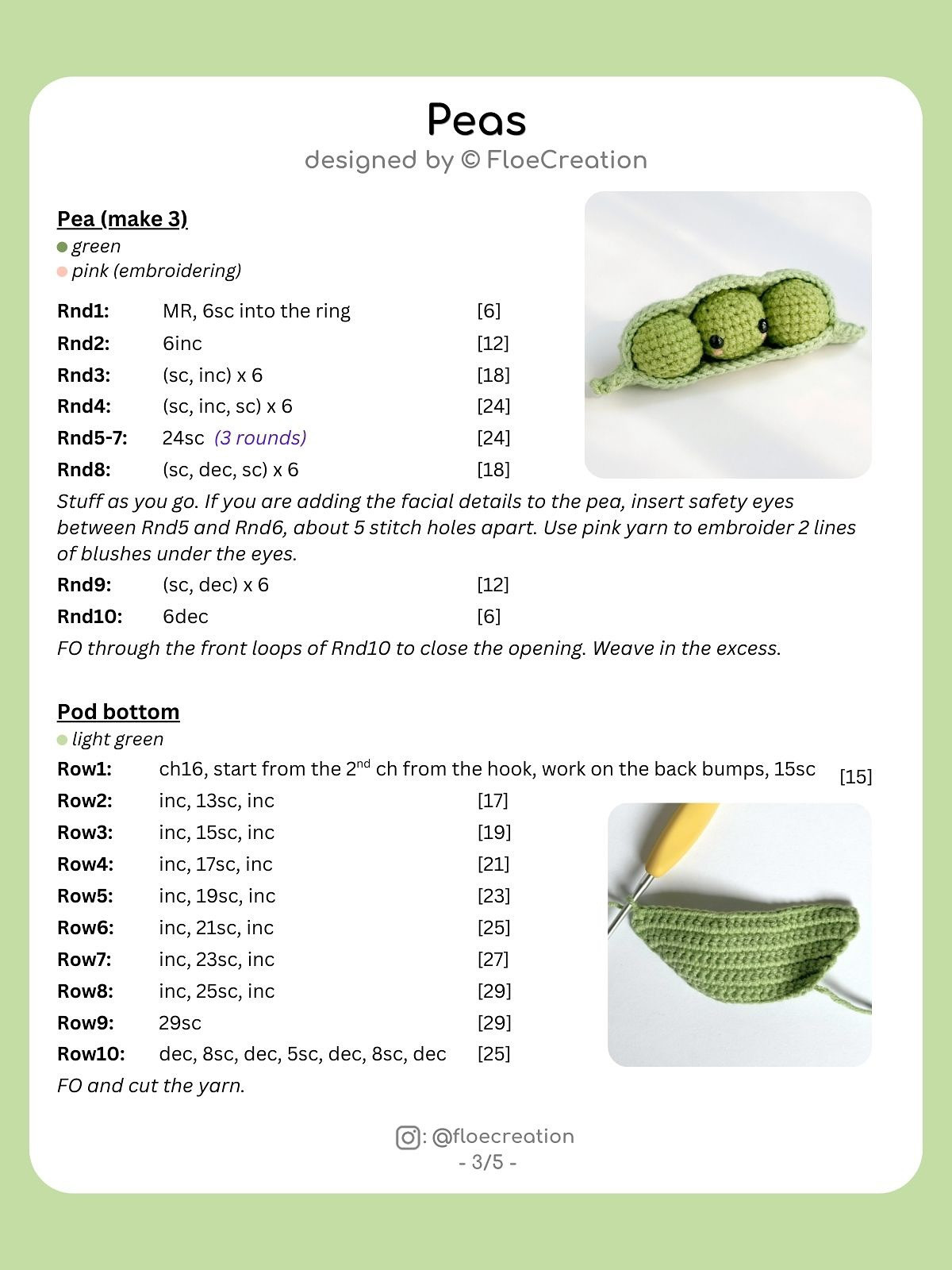 Crochet Amigurumi Peas in a Pod Free Pattern Guide