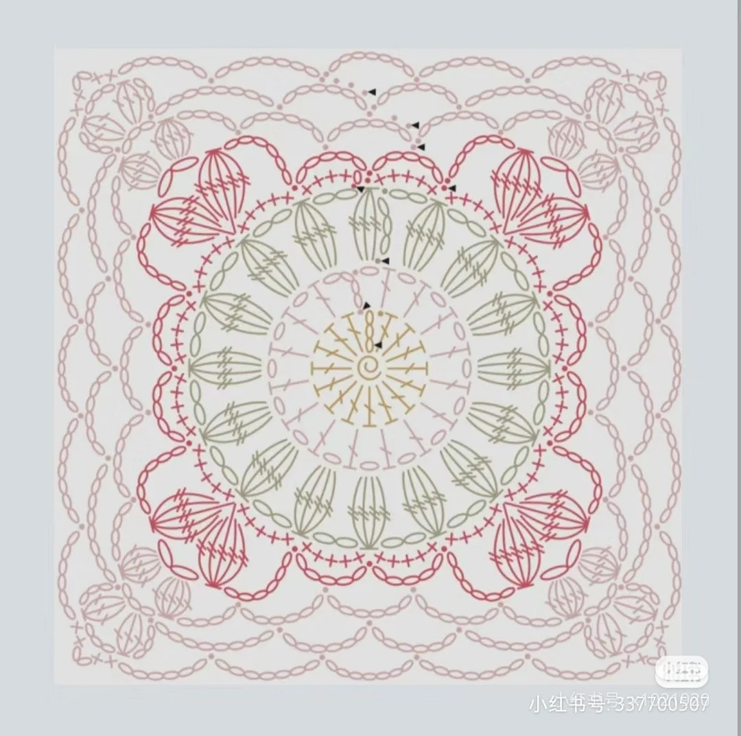 Crochet Chart for Colorful Square Motif with Floral Design