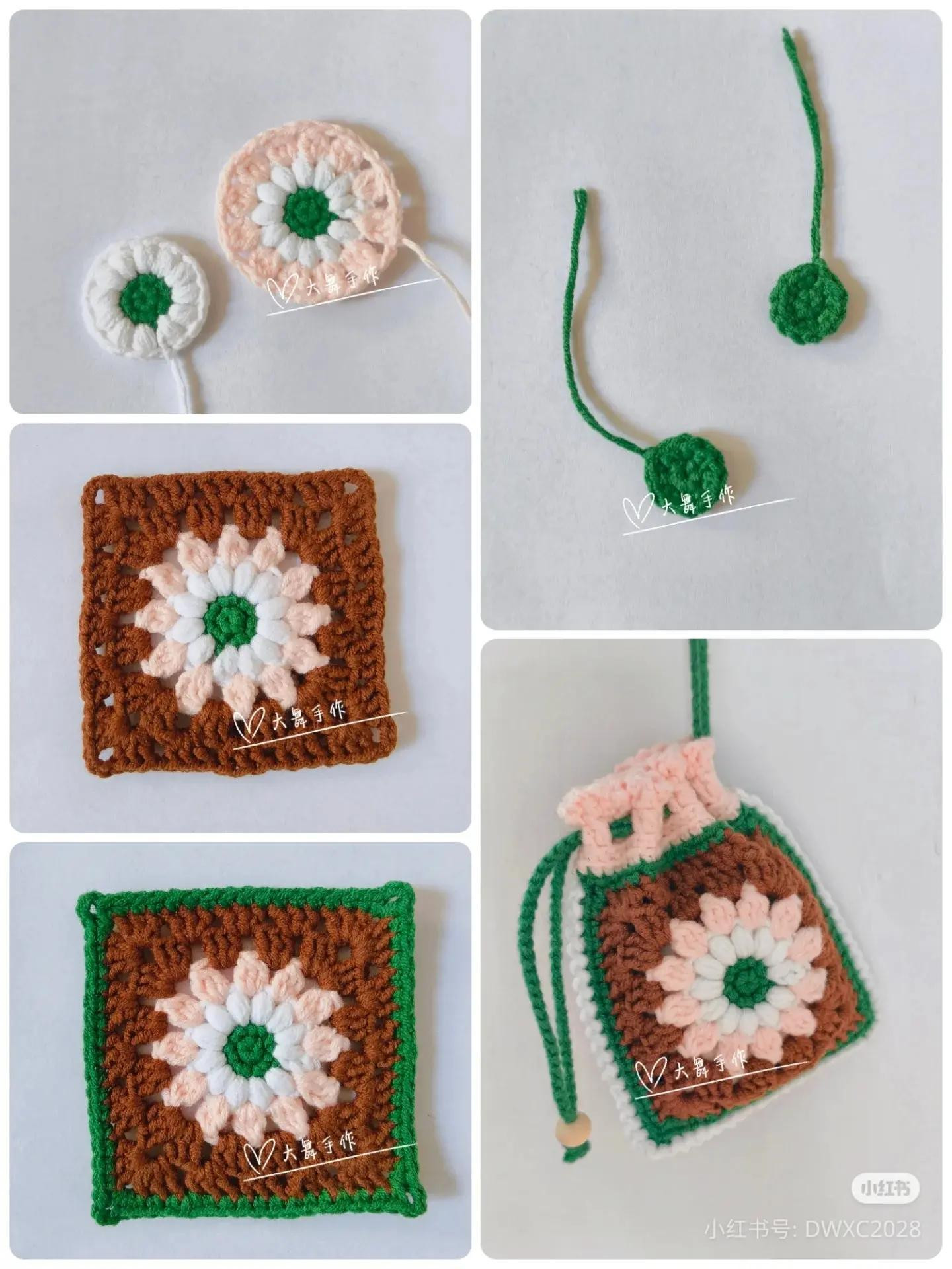 Crochet Chart for Colorful Square Motif with Floral Design