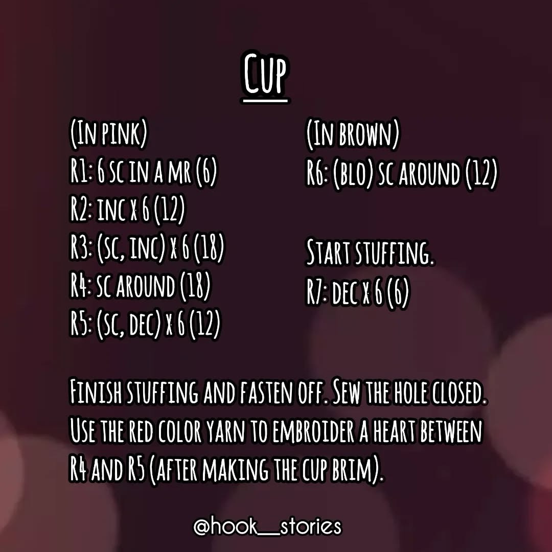 Crochet Chocolate Cup with Heart Pattern - No Sew Required