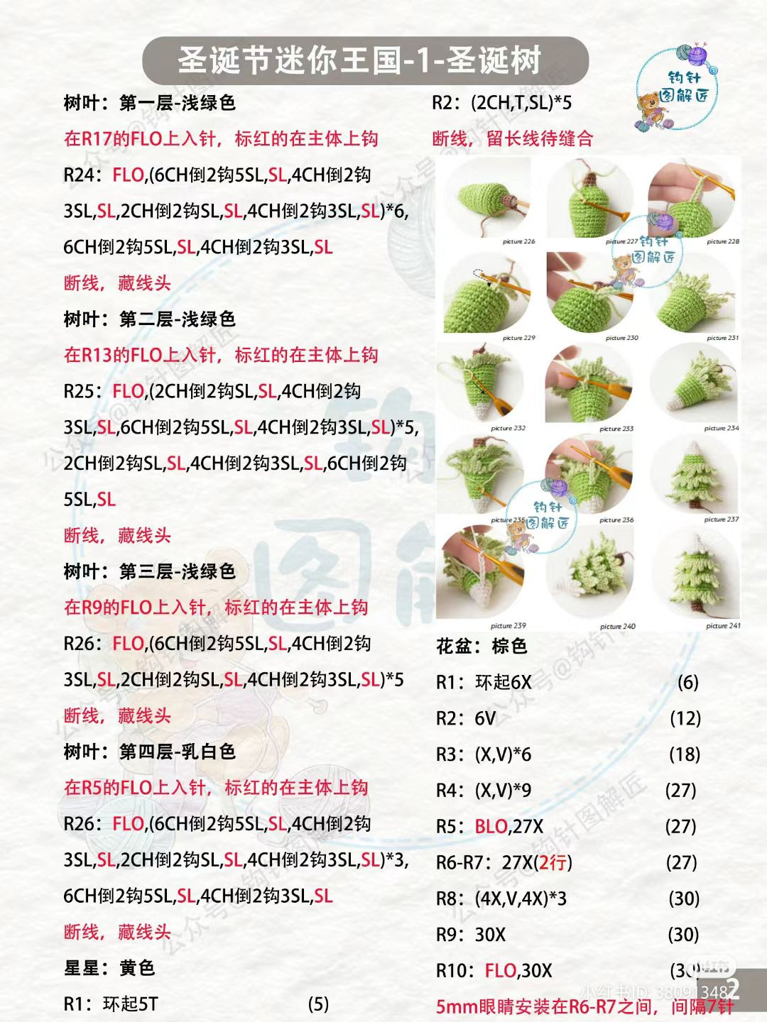 Crochet Christmas Tree Pattern with Colorful Decorations and Cute Pot