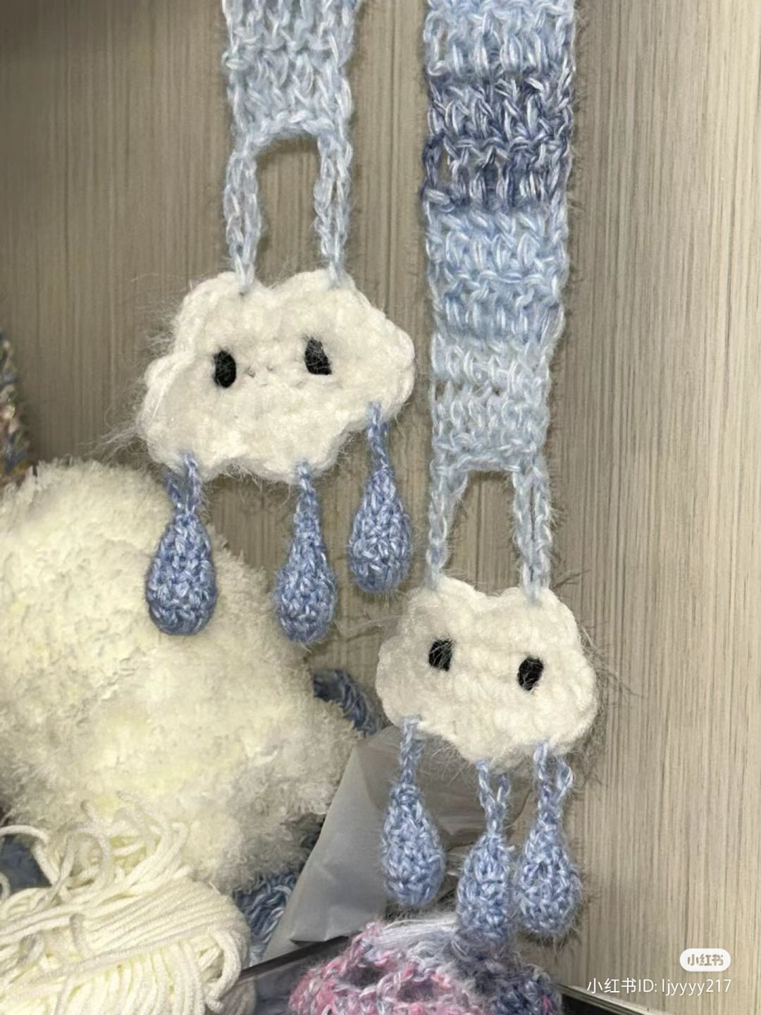 Crochet Cloud Scarf with Raindrop Details for Cozy Days