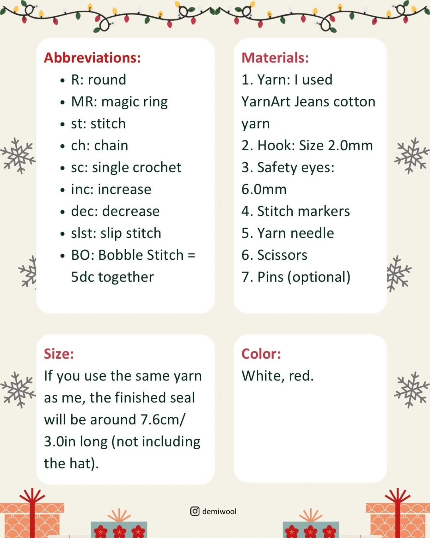 Crochet Cute Amigurumi Seal with Christmas Hat - Free Pattern