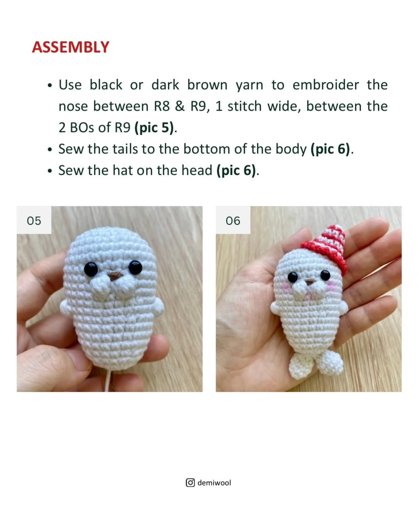 Crochet Cute Amigurumi Seal with Christmas Hat - Free Pattern