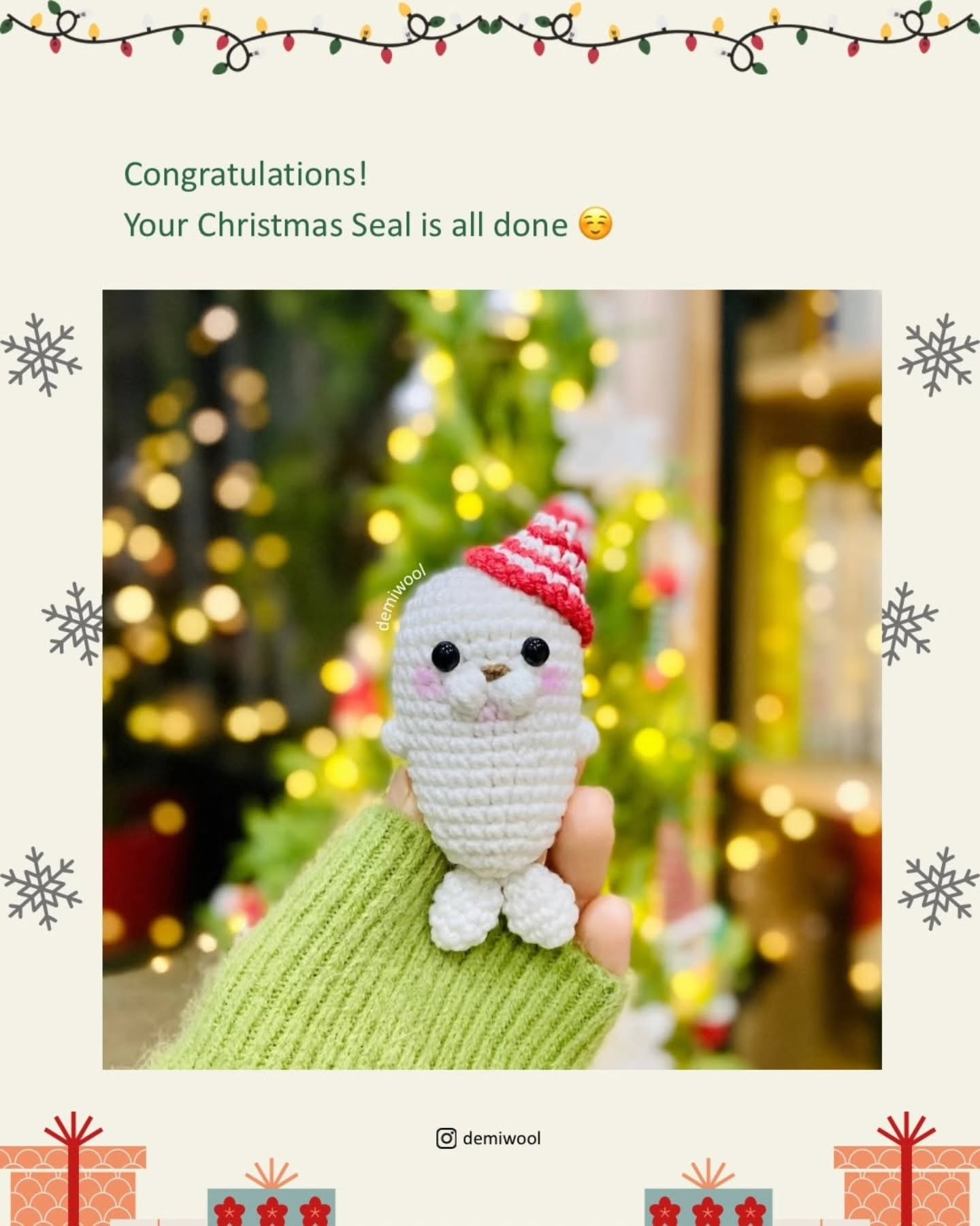 Crochet Cute Amigurumi Seal with Christmas Hat - Free Pattern
