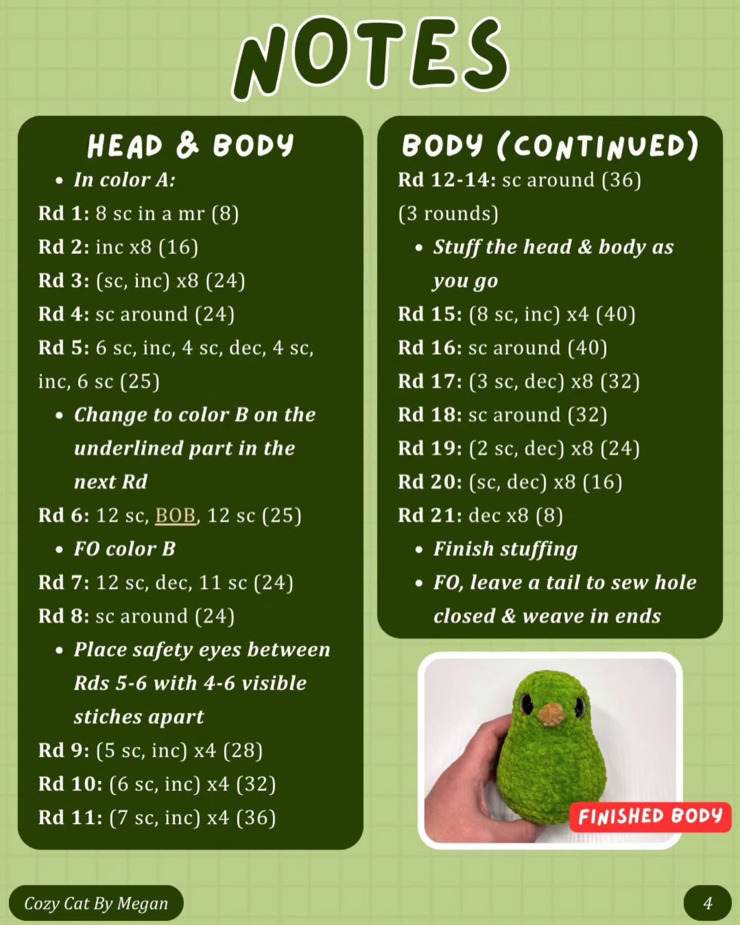 Crochet Cute Pear Bird Amigurumi Pattern Free Download